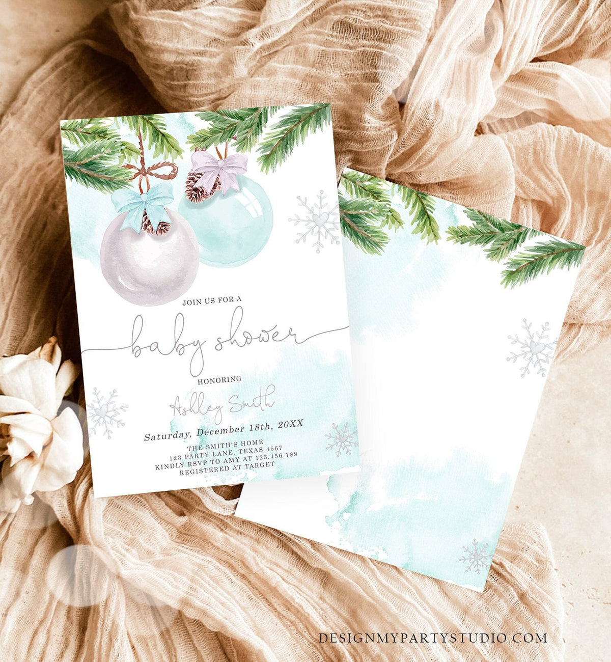 Editable Winter Baby Shower Invitation Baby It&#39;s Cold Outside Christmas Baby Shower Boy Blue Watercolor Digital Template Printable 0490