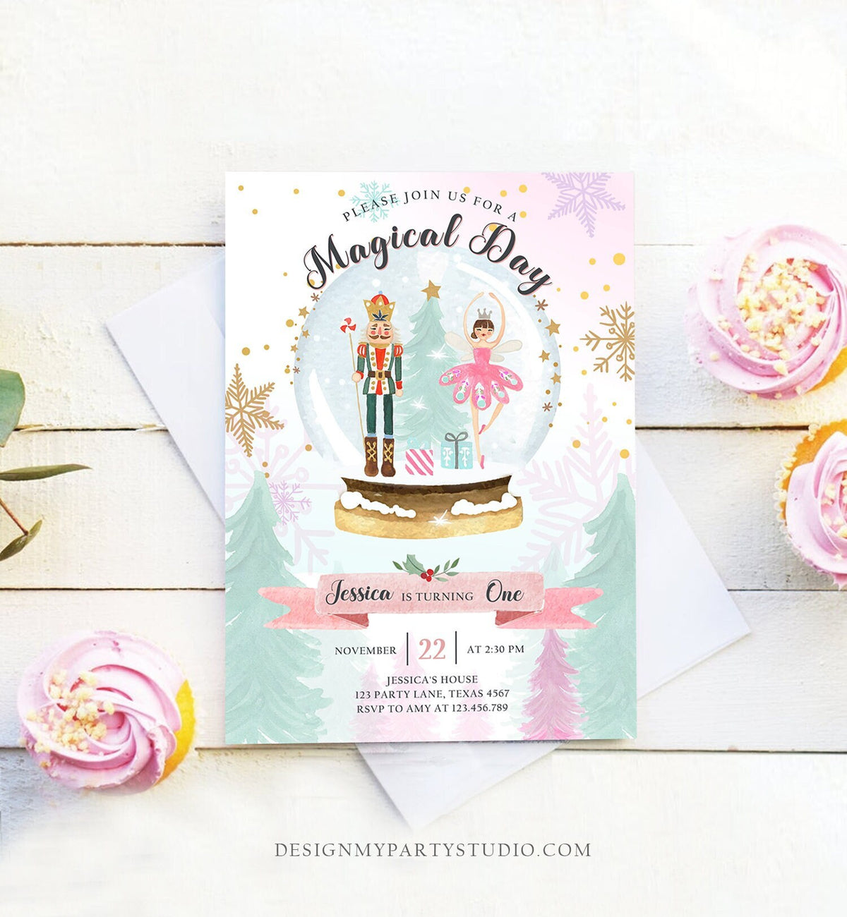 Editable Nutcracker Birthday Invitation Girl Land of Sweets Winter Pink Girl Sugar Plum Fairy Digital Download Evite Template Printable 0352