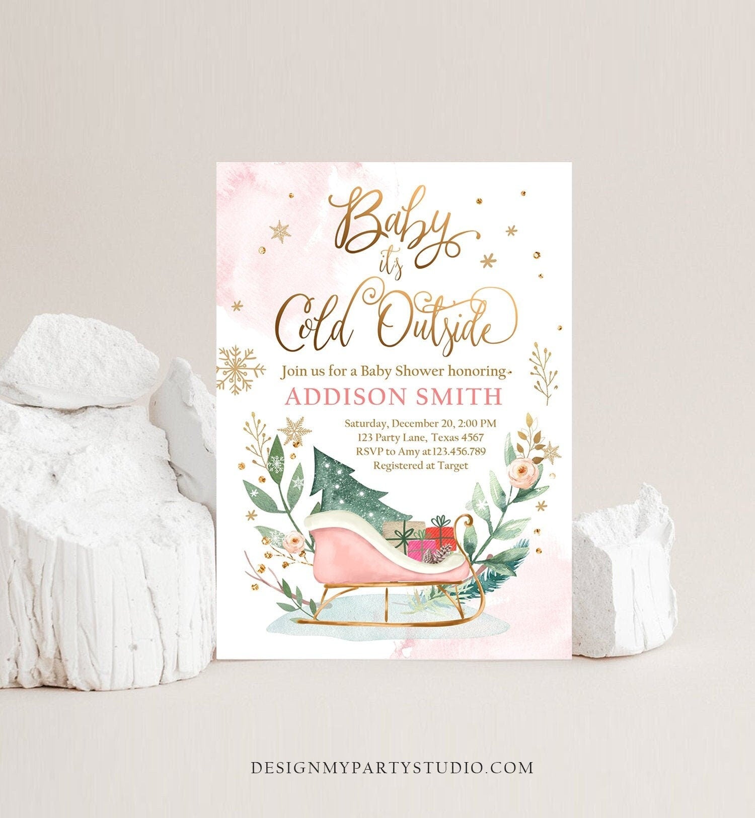 Editable Baby Its Cold Outside Winter Baby Shower Invitation It's Cold Outside Gender Neutral Pink Girl Digital Template Printable 0353