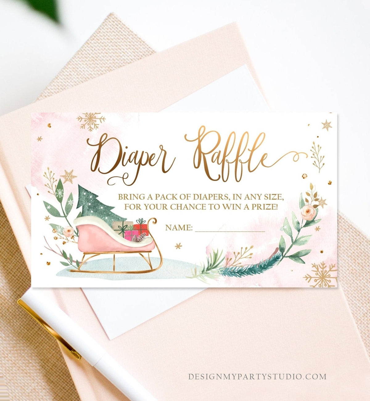 Editable Winter Diaper Raffle Ticket Its Cold Outside Baby shower Diaper Game Sleigh Diaper Ticket Shower Digital Template Printable 0353