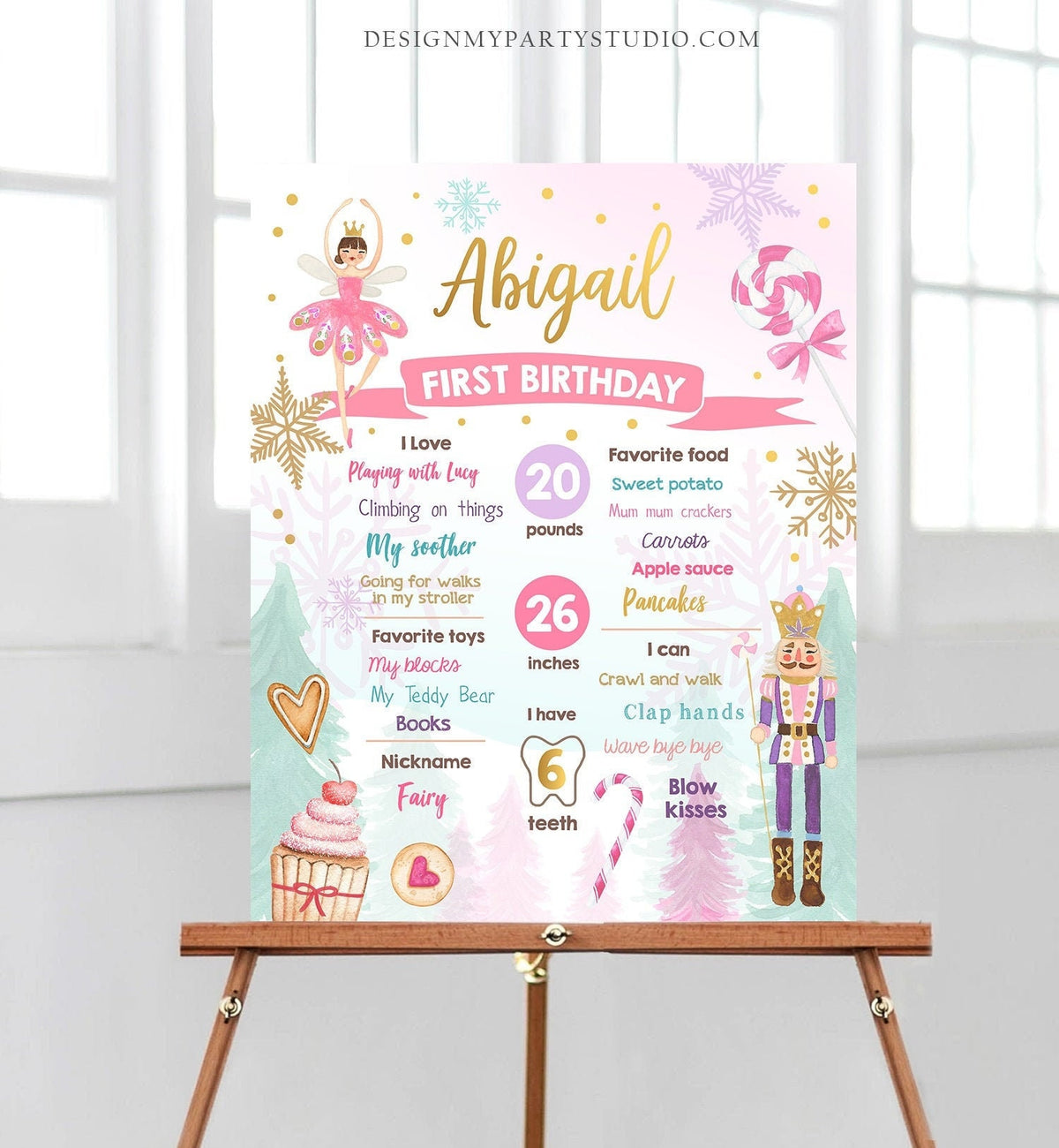 Editable Nutcracker Birthday Milestones Sign Girl First Birthday 1st Birthday Land of Sweets Milestone Board Digital Template Printable 0352