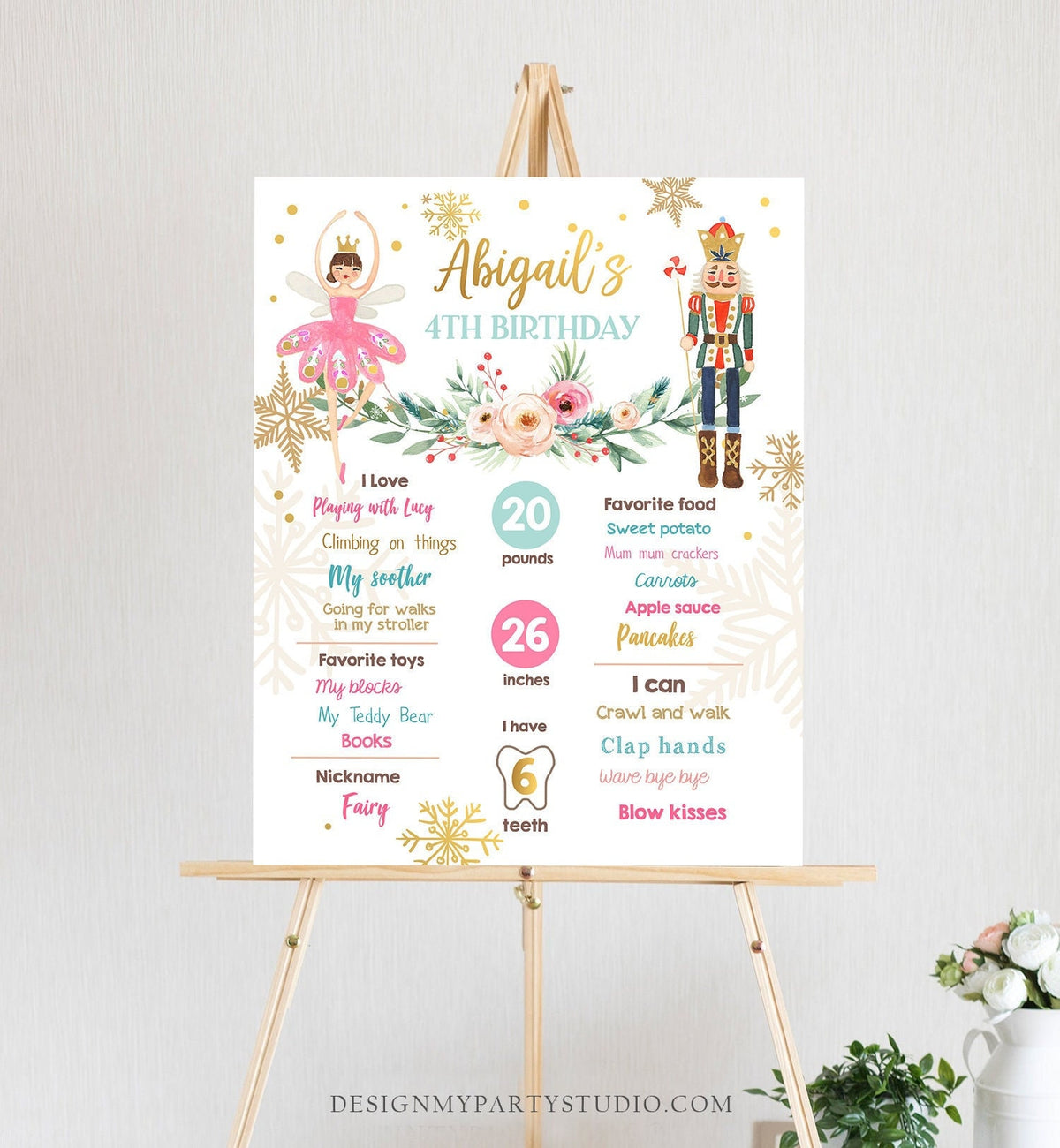 Editable Nutcracker Birthday Milestones Sign Girl First Birthday 1st Birthday Land of Sweets Milestone Board Digital Template Printable 0352