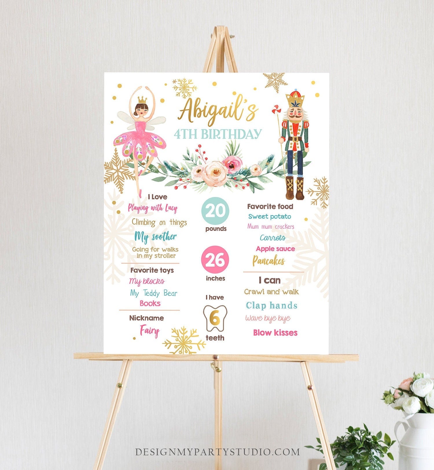 Editable Nutcracker Birthday Milestones Sign Girl First Birthday 1st Birthday Land of Sweets Milestone Board Digital Template Printable 0352