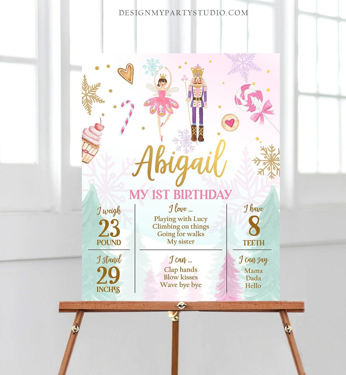 Editable Nutcracker Birthday Milestones Sign Girl First Birthday 1st Birthday Land of Sweets Milestone Board Digital Template Printable 0352