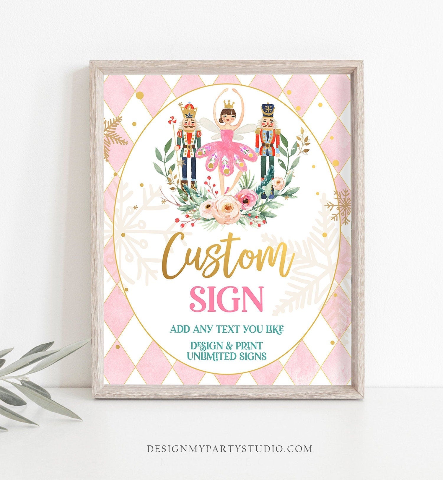Editable Custom Sign Nutcracker Birthday Decor Land of Sweets Party Sign Sugar Plum Fairy Girl Pink Table Digital Template Printable 0352