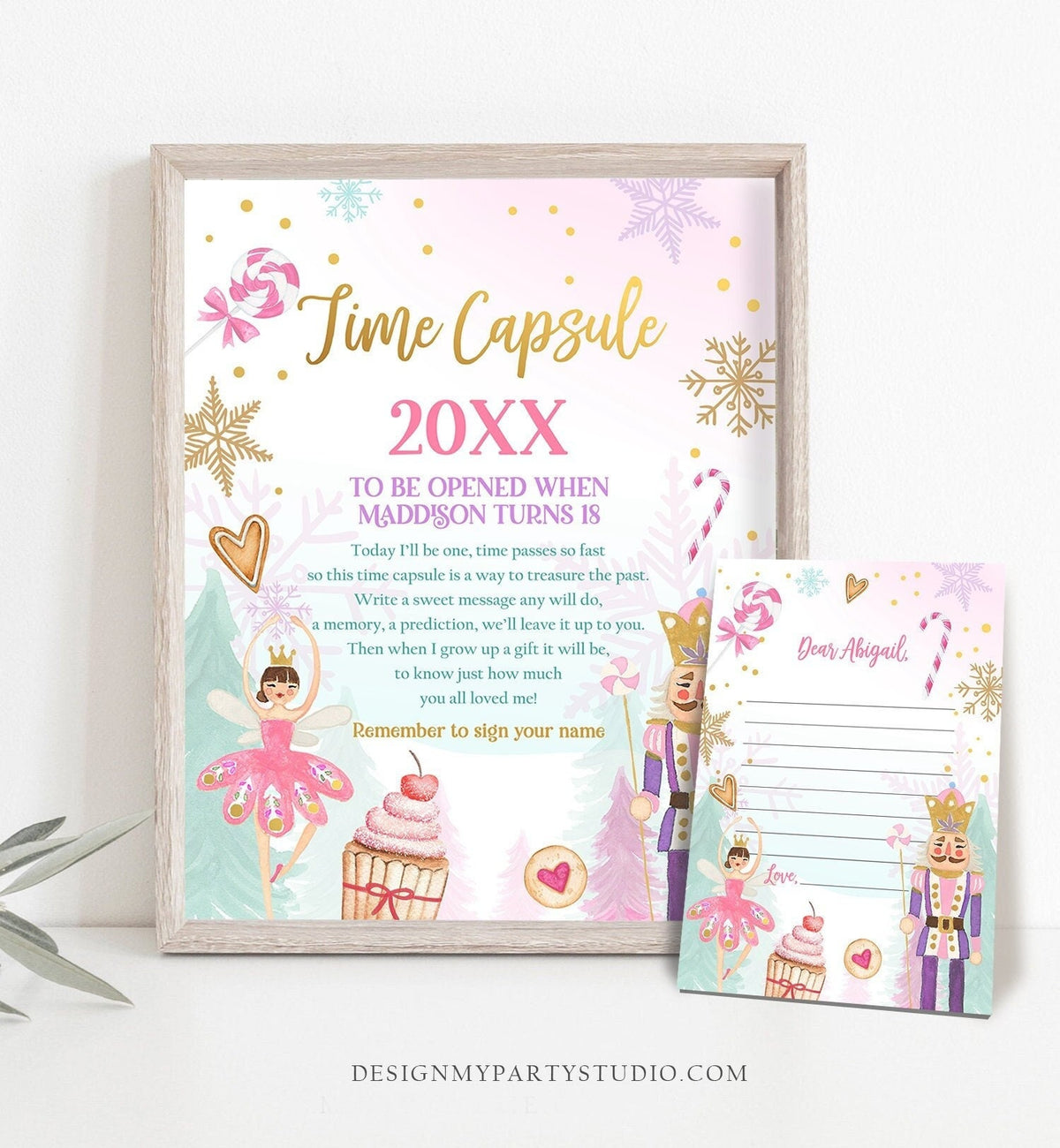 Editable Nutcracker Time Capsule Nutcracker First Birthday Party Girl Land of Sweets Winter Fairy Guestbook Digital Template Printable 0352