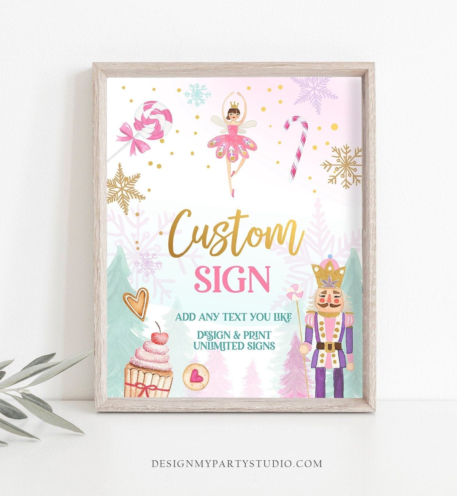 Editable Custom Sign Nutcracker Birthday Decor Land of Sweets Party Sign Sugar Plum Fairy Girl Pink Table Digital Template Printable 0352