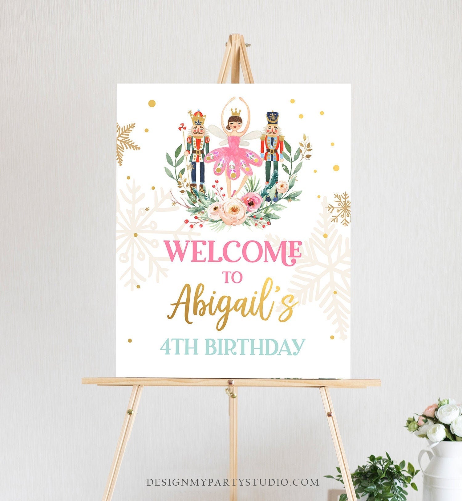 Editable Nutcracker Birthday Welcome Sign Winter Birthday Girl Sugar Plum Fairy Christmas Party Holiday Digital Template Printable 0352