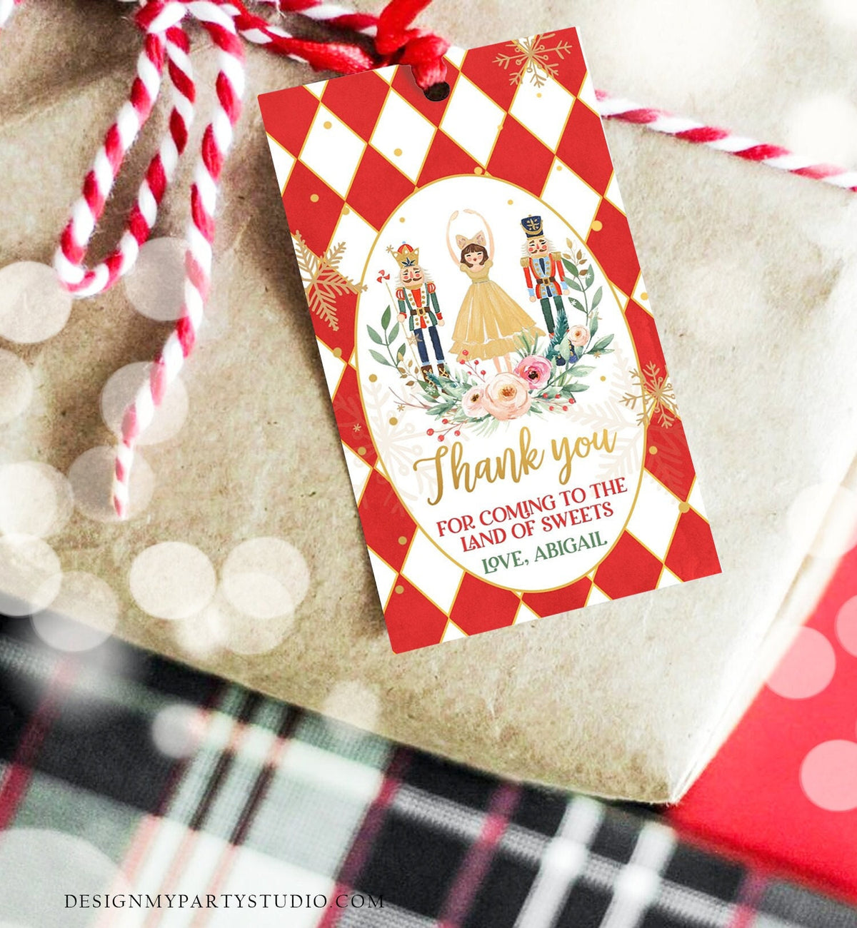 Editable Nutcracker Favor Tag Nutcracker Birthday Land of Sweets Thank You Tag Sugar Plum Fairy Merry Christmas Red Template Printable 0352