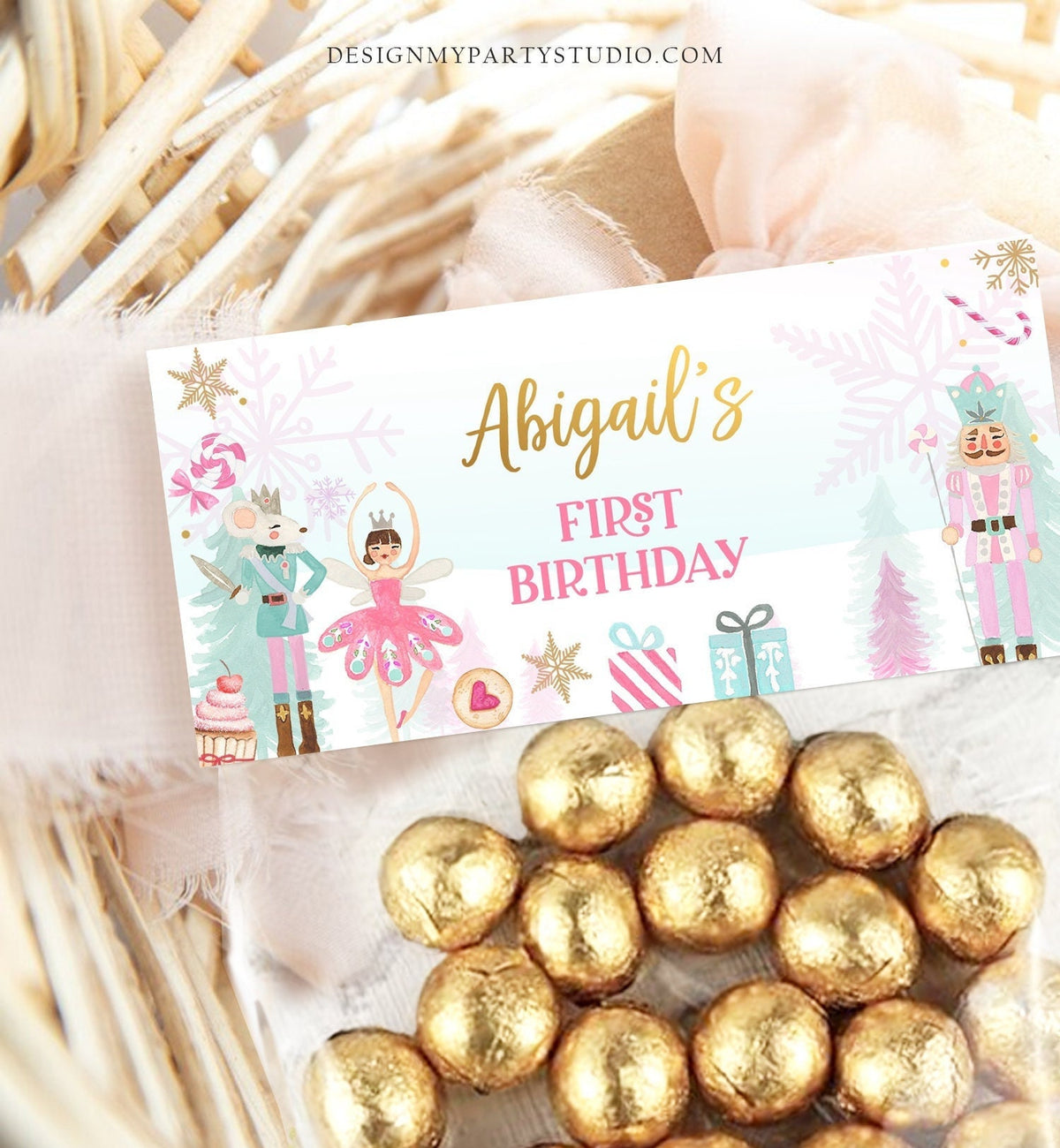 Editable Nutcracker Treat Bag Toppers Land of Sweets Birthday Favors Girl Christmas Winter Sugar Plum Digital Template Printable 0352