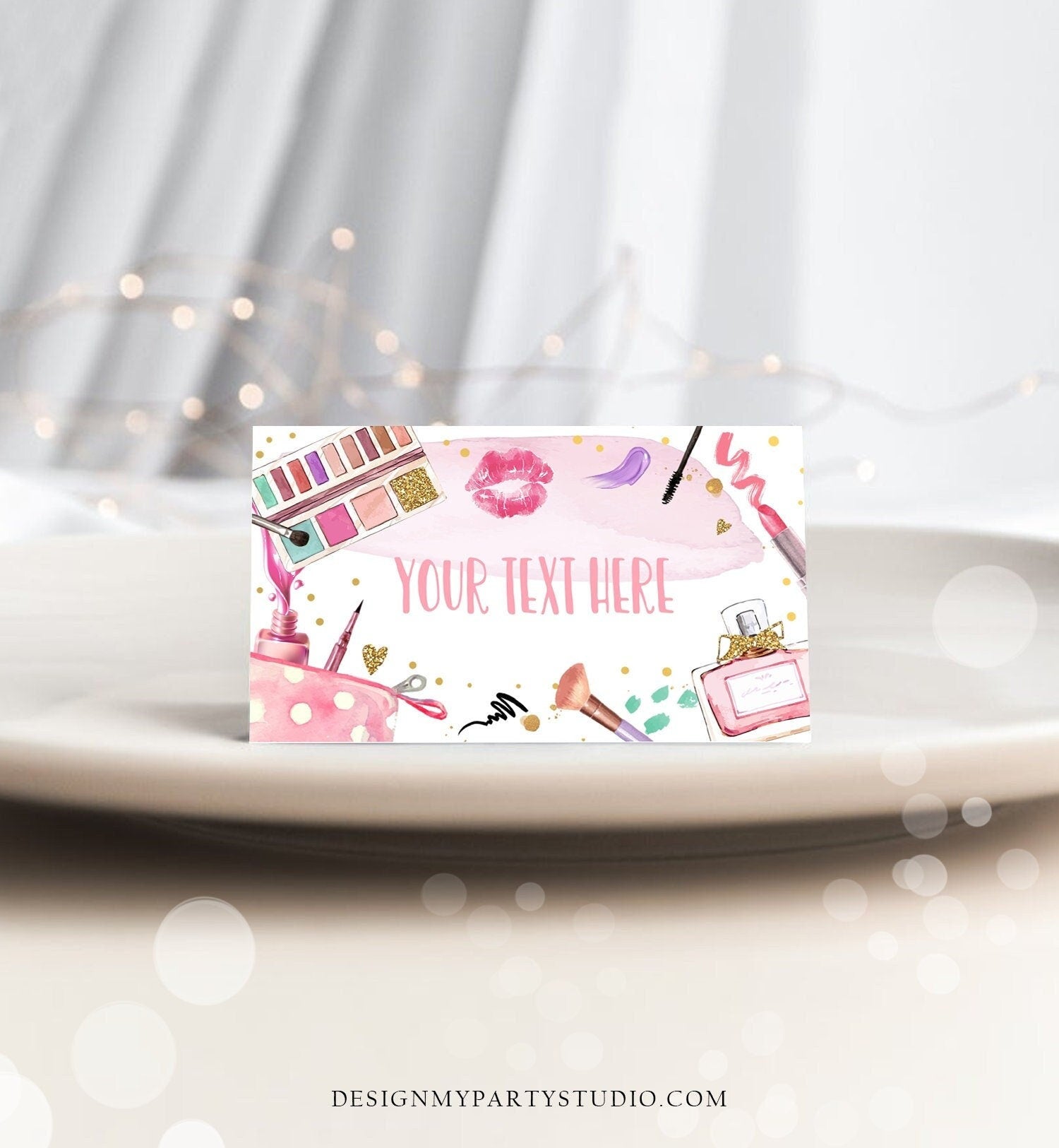 Editable Spa Party Food Label Glitters and Glamour Birthday Food Tent Girl Buffet Label Tent Makeup Fashion Digital Template Printable 0420