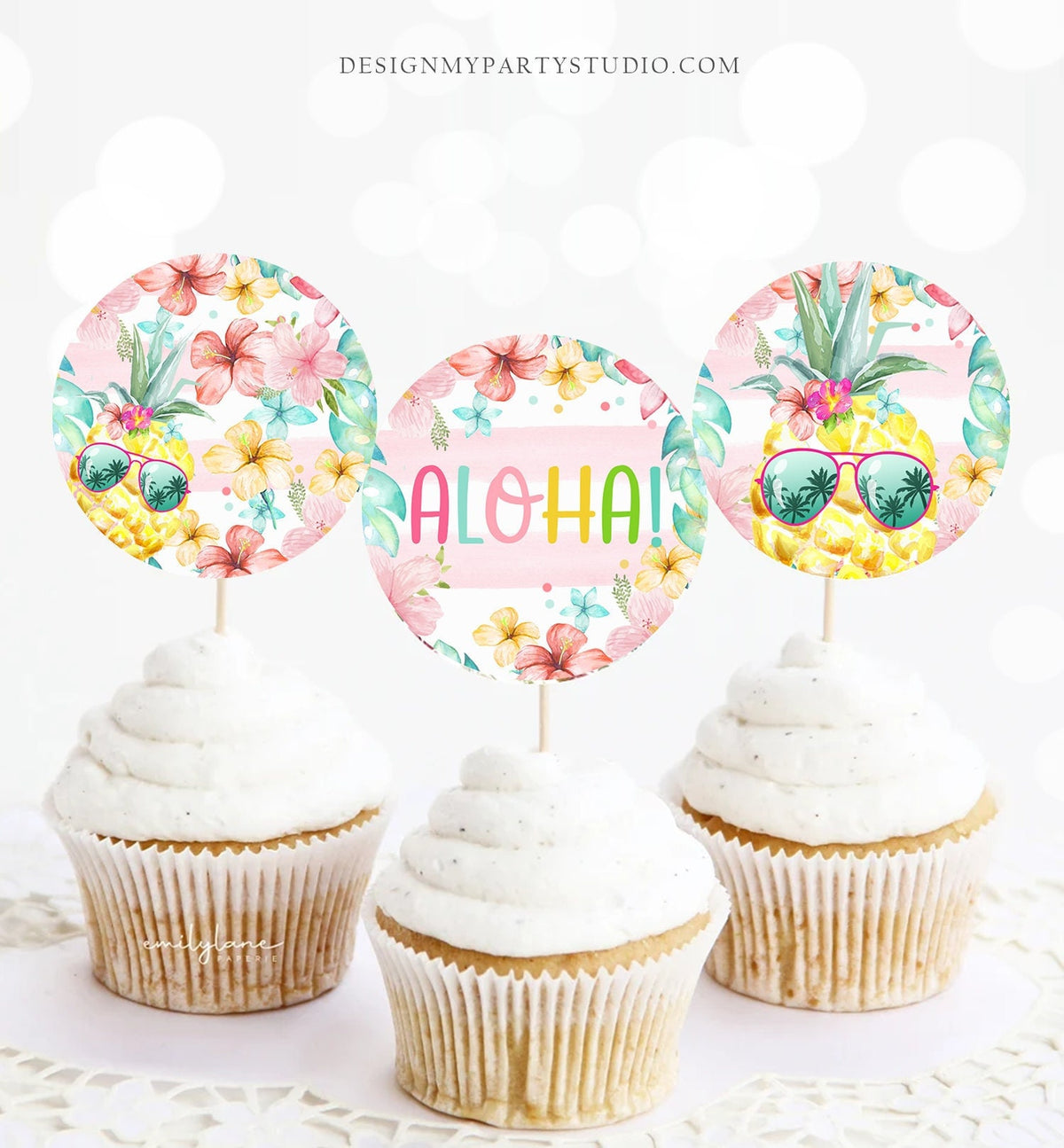 Pineapple Cupcake Toppers Favor Tags Hawaiian Birthday Party Decoration Luau Birthday Party Pool Party Girl Download Digital PRINTABLE 0391