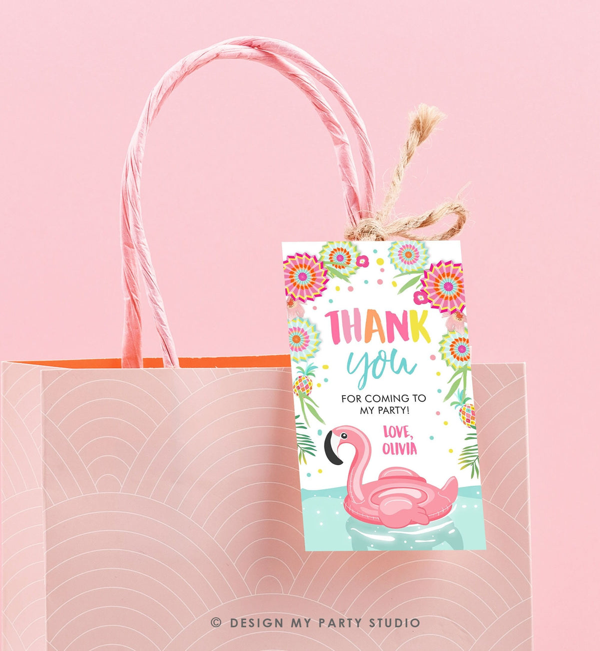 Editable Flamingo Favor Tag Tropical Aloha Luau Party Thank You Tags Birthday Pool Party Pink Gold Label Corjl Template Printable 0240