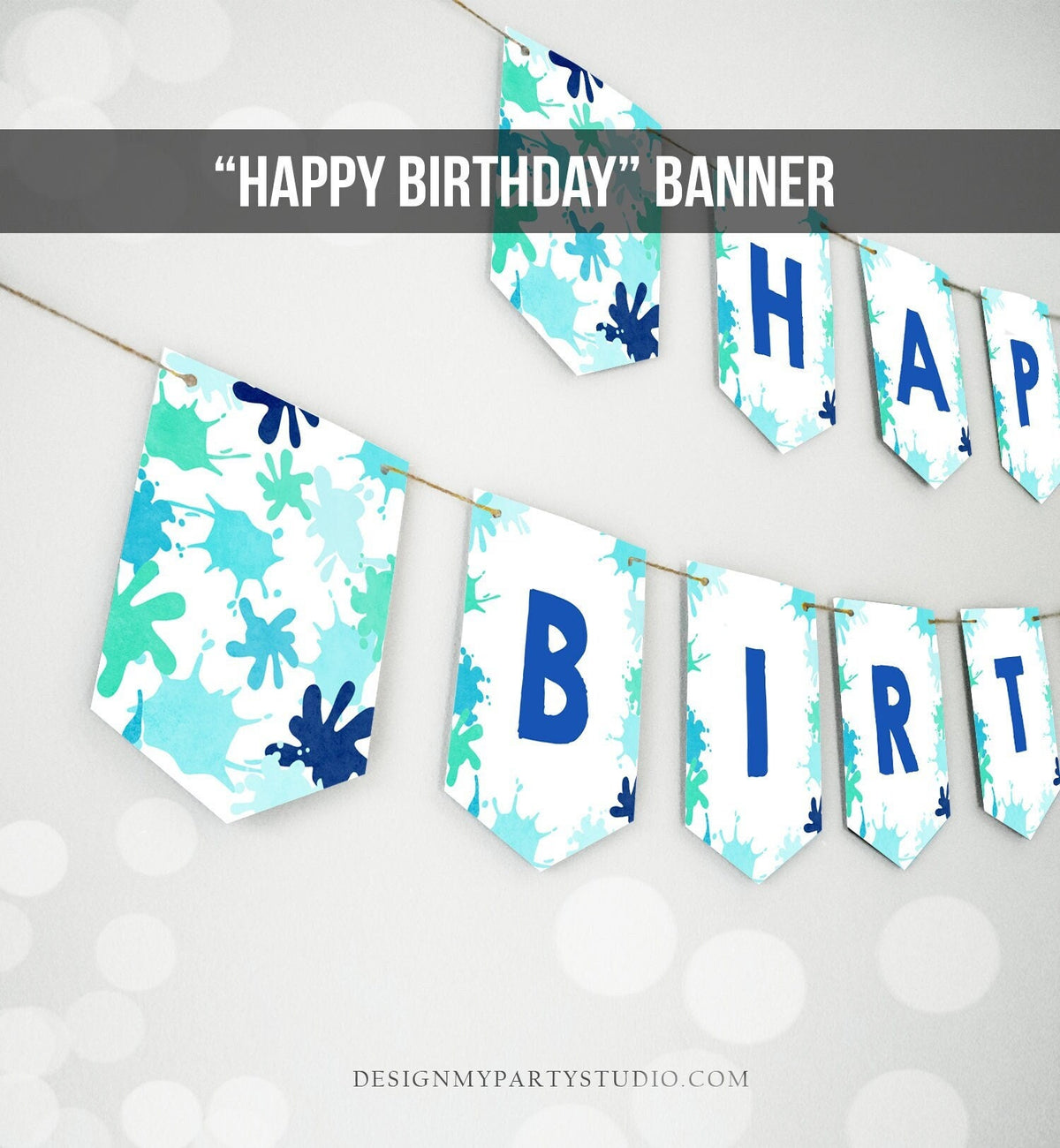 Happy Birthday Banner Splish Splash Birthday Banner Pool Party Decor Boy Birthday Water Park Splash Pad Download PRINTABLE DIGITAL DIY 0237