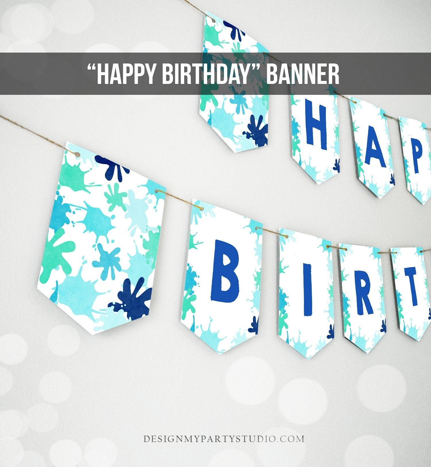 Happy Birthday Banner Splish Splash Birthday Banner Pool Party Decor Boy Birthday Water Park Splash Pad Download PRINTABLE DIGITAL DIY 0237