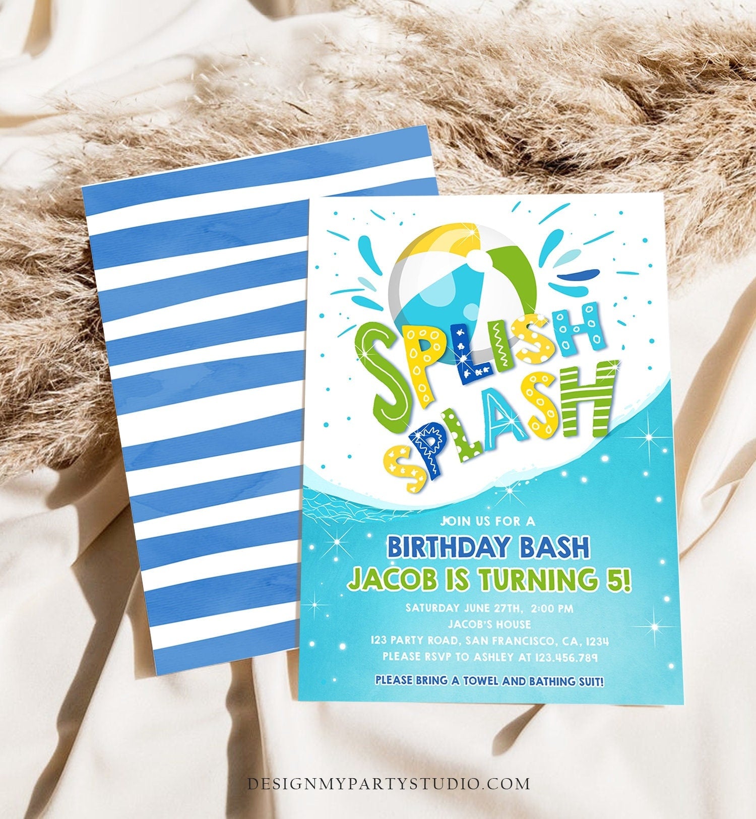 Editable Splish Splash Birthday Invitation Pool Party Boy Beach Ball B - Design My Party Studio editable-splish-splash-birthday-invitation-pool-party-boy-beach-ball-b-design-my-party-studio
