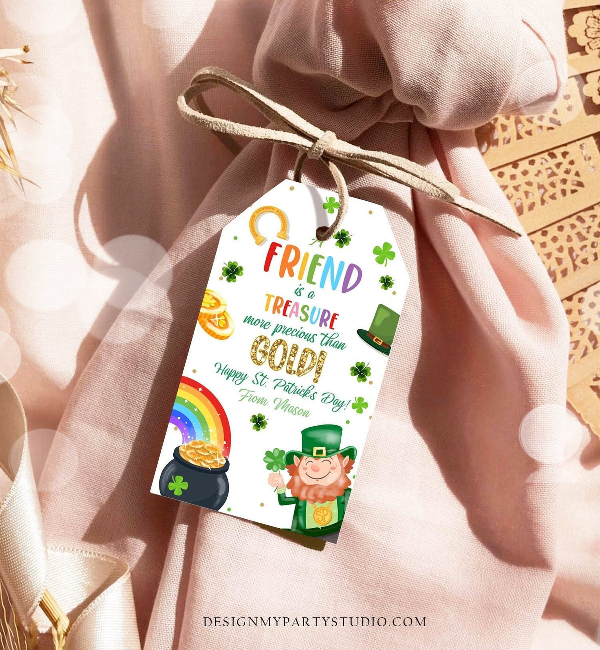 Editable St. Patrick&#39;s Day Tag A Friend Is A Treasure More Precious Than Gold School Gift Classmate Buddy Digital Template Printable 0451