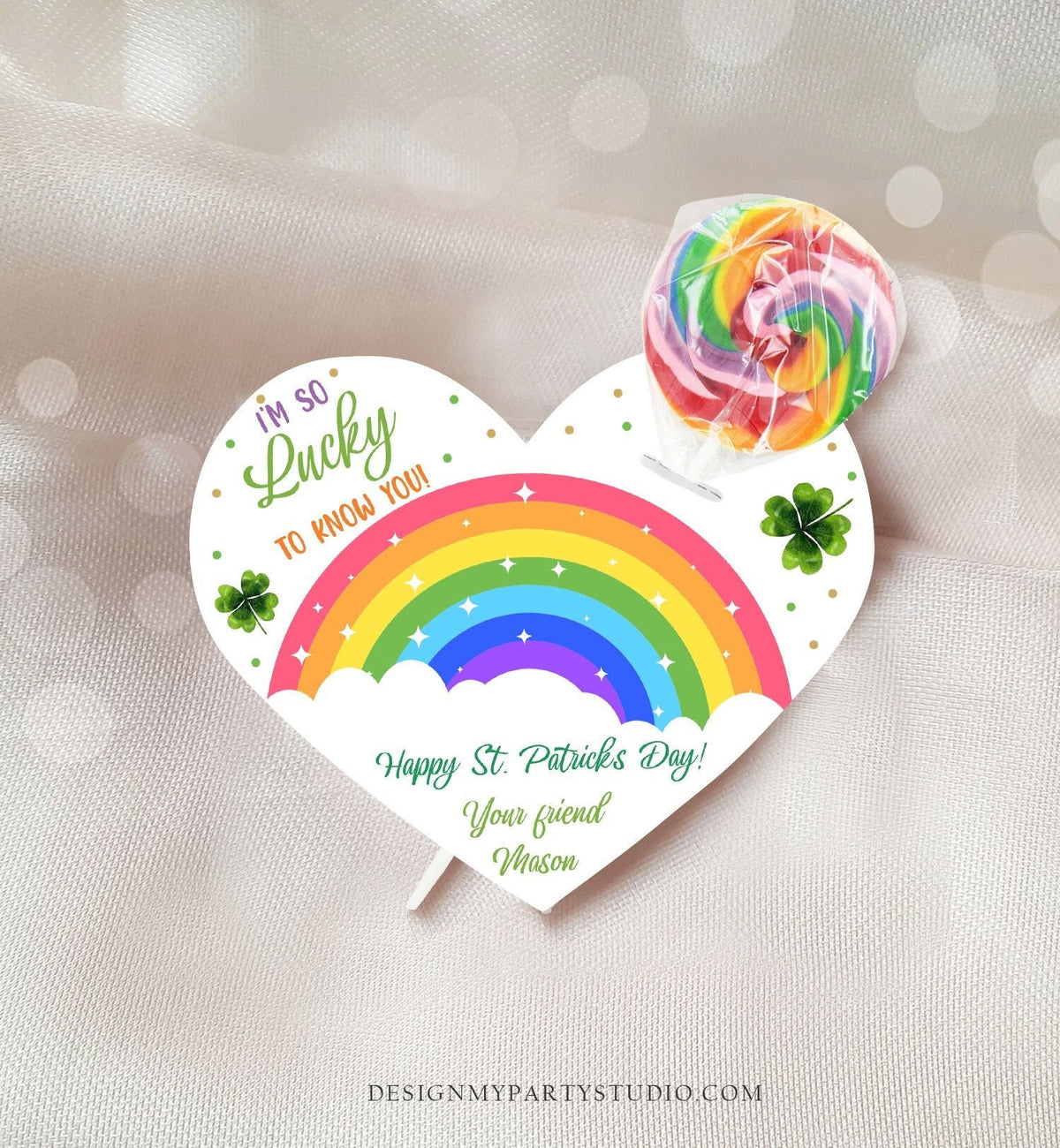 Editable St. Patrick&#39;s Day Favor Tag Classroom Gift Kids Lollipop Holder Lucky to Know You Card Class Digital Template Printable 0451