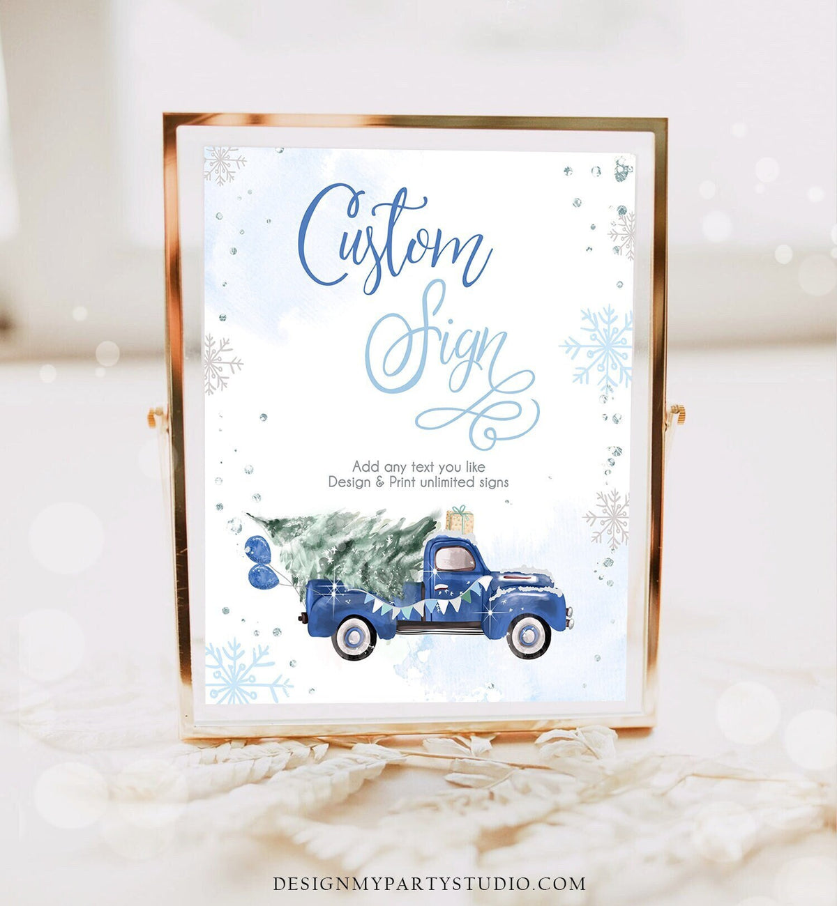 Editable Custom Sign Winter Truck Sign Winter Onederland Blue Truck Boy First Birthday Party 8x10 Digital Download Template Printable 0495