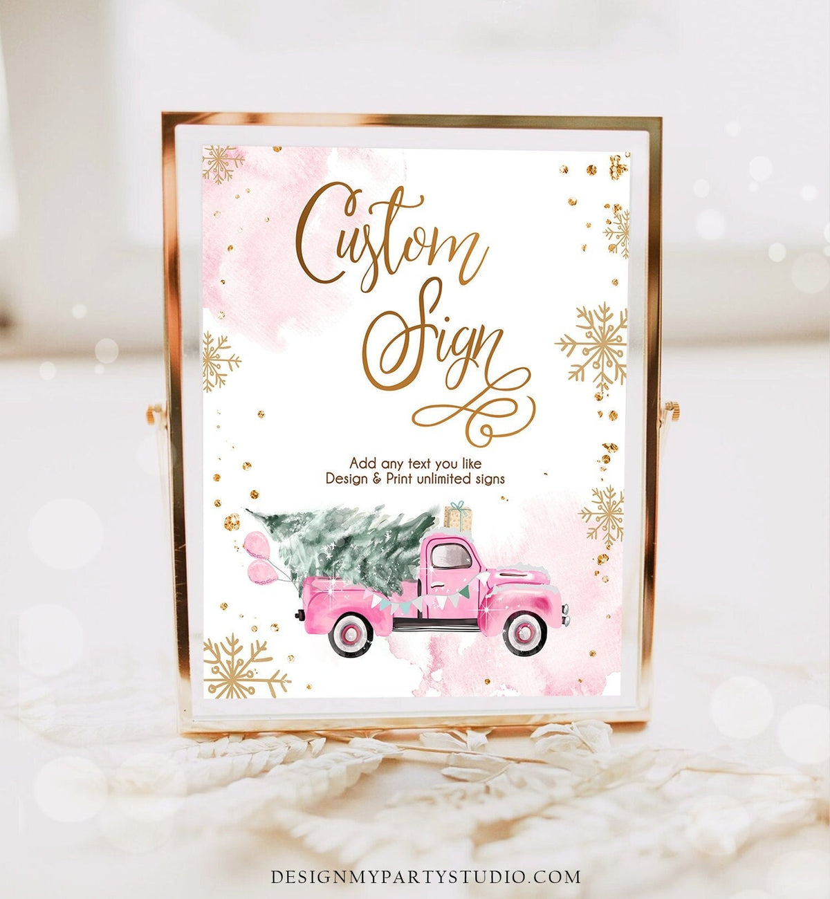 Editable Custom Sign Winter Truck Sign Winter Onederland Pink Truck Girl First Birthday Party 8x10 Digital Download Template Printable 0495