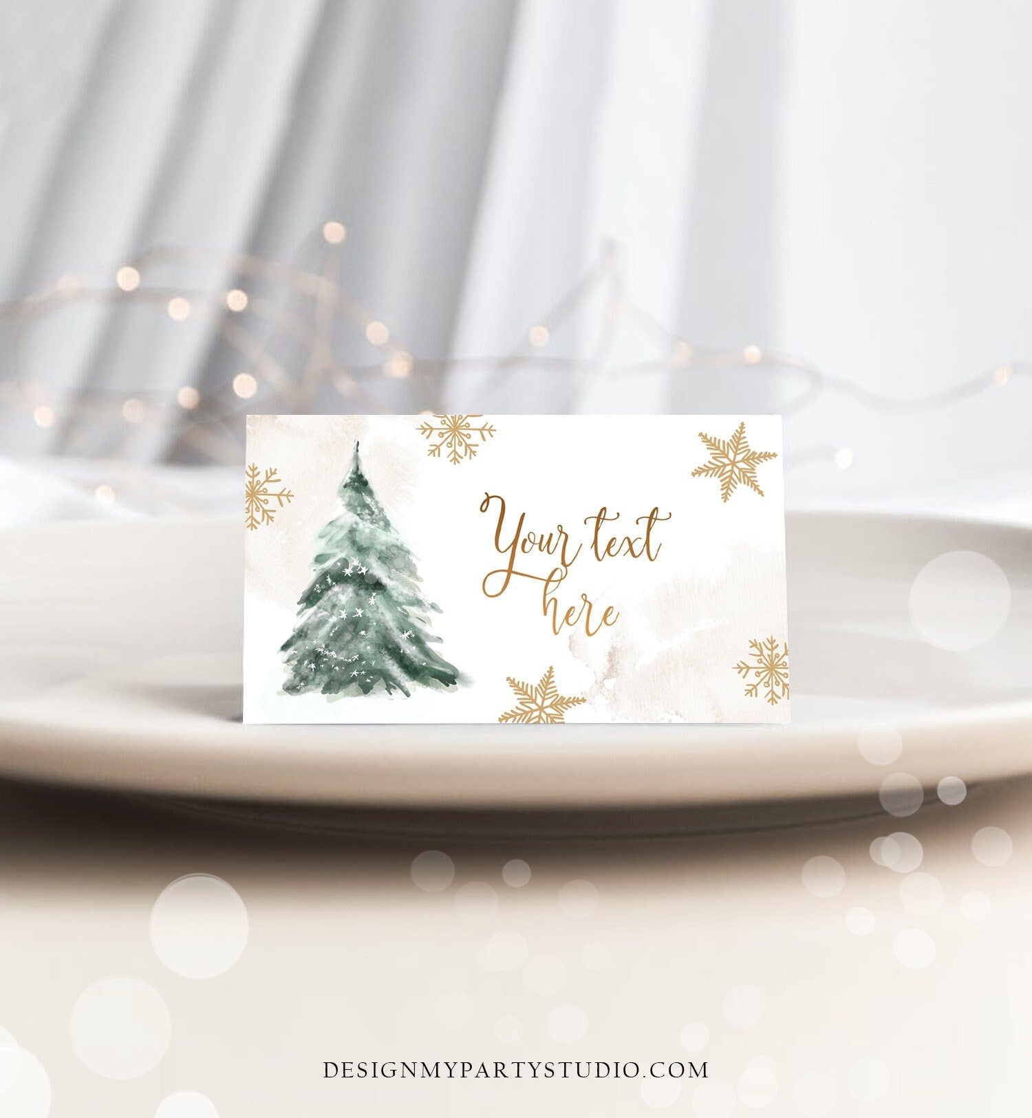 Editable Baby It's Cold Outside Food Tent Cards Winter Tree Labels Neutral Gold Birthday Baby Shower Place Digital Template Printable 0363
