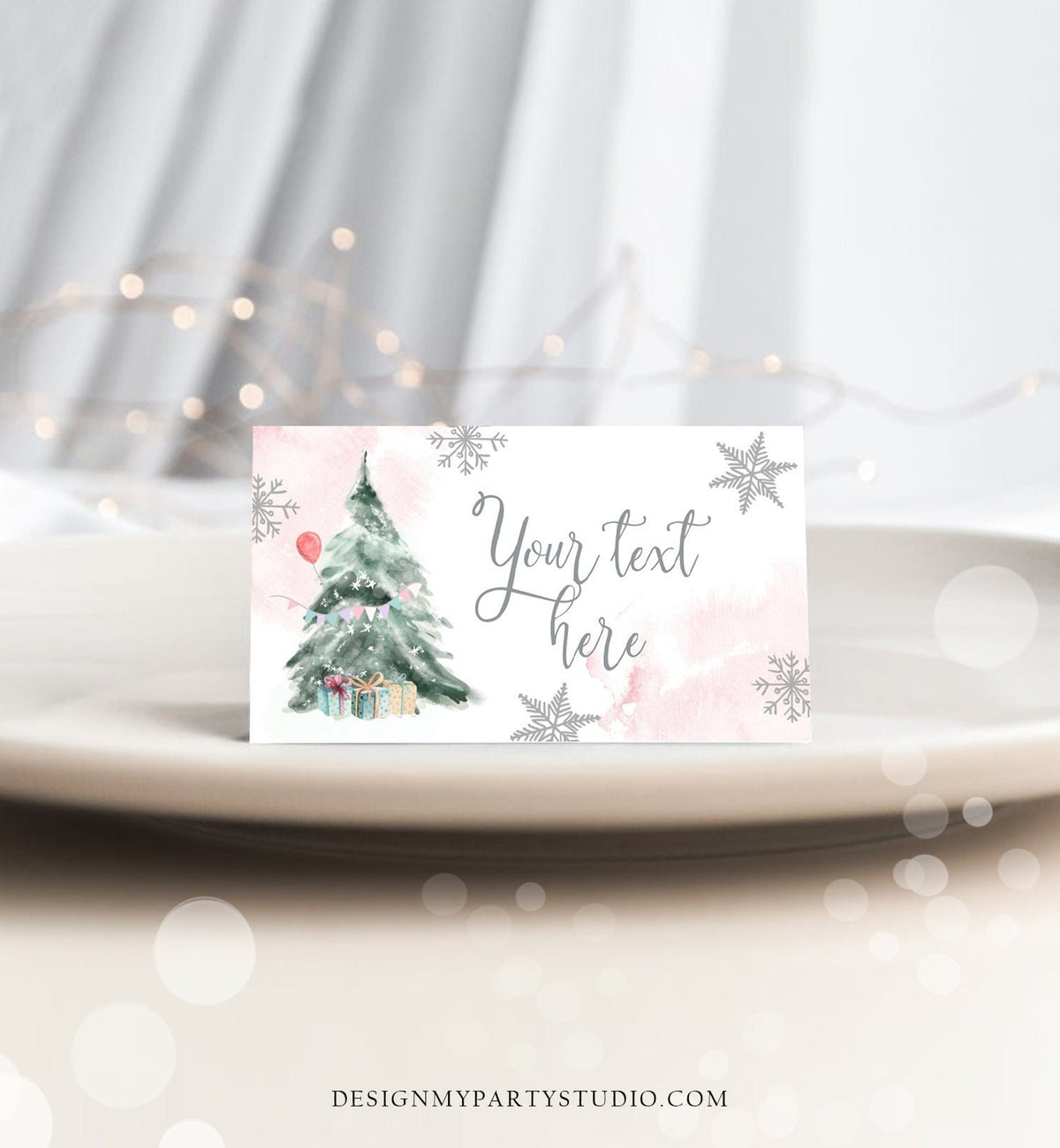 Editable Winter Onederland Birthday Food Tent Cards Winter Tree Labels Girl Christmas Party Place Cards Snow Digital Template Printable 0363
