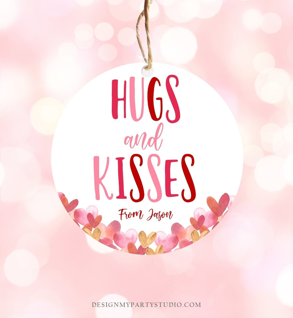 Editable Hugs and Kisses Tag Happy Valentine&#39;s Day Cookies Tag Sticker Kiss Gift Tag Class Gift Instant Download Digital PRINTABLE 0370