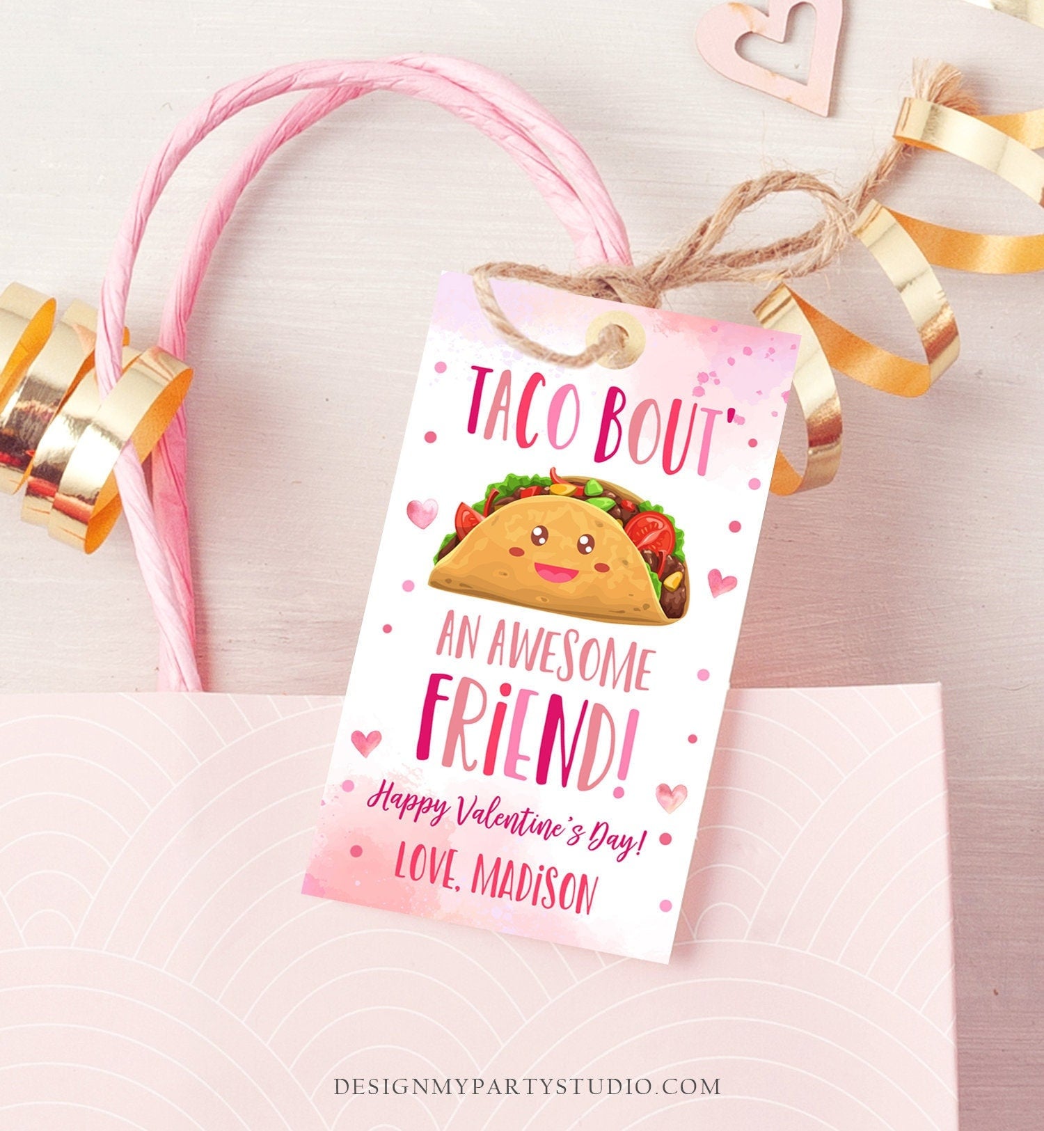Editable Taco Bout an Awesome Friend Valentine's Day Favor Tag Thank You Valentines Tag School Non-Candy Printable Digital PRINTABLE 0370