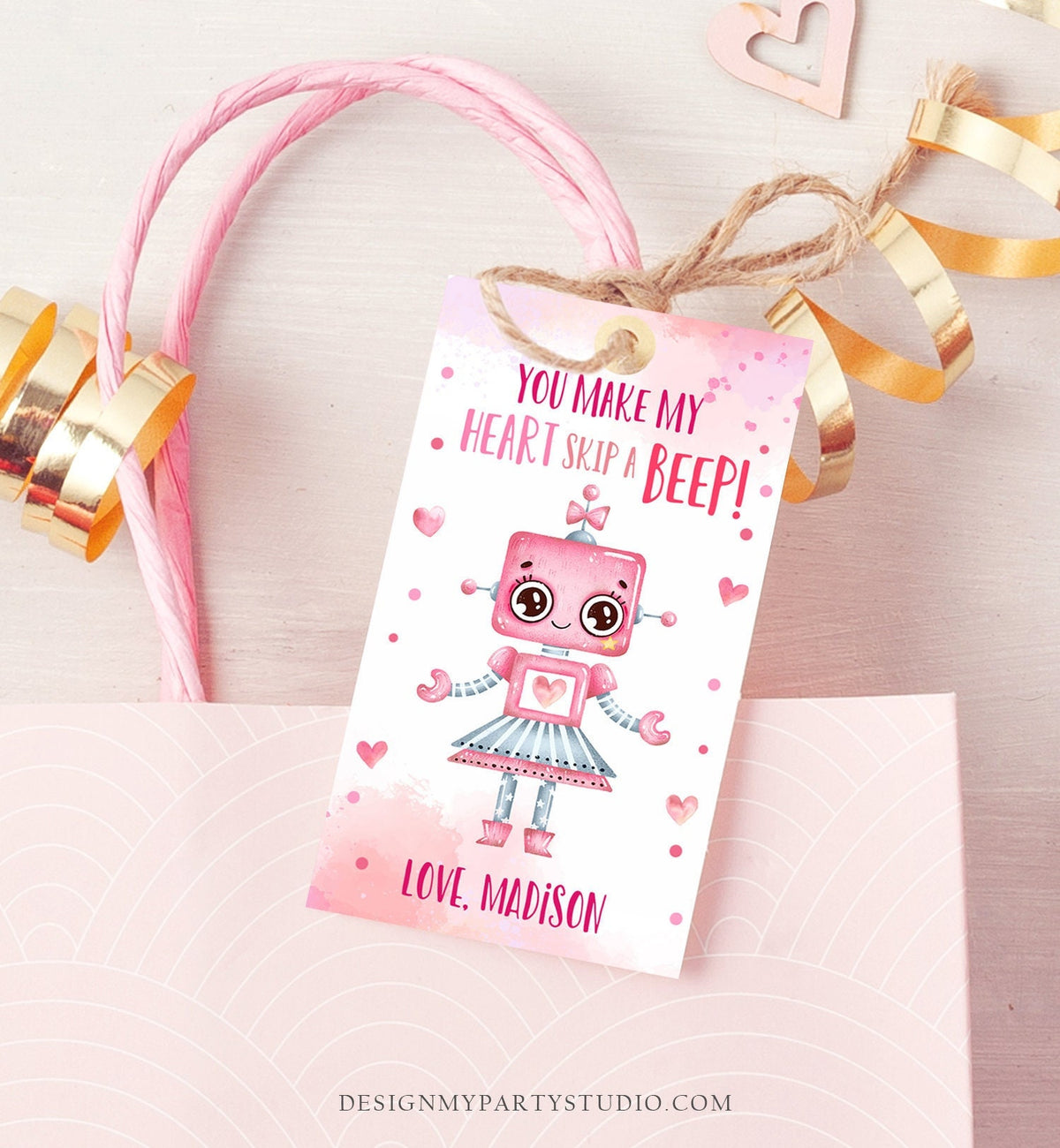 Editable Valentine&#39;s Day Favor Tag Thank You Robot Valentines Tag School You Make My Heart Skip a Beep Non-Candy Printable PRINTABLE 0370