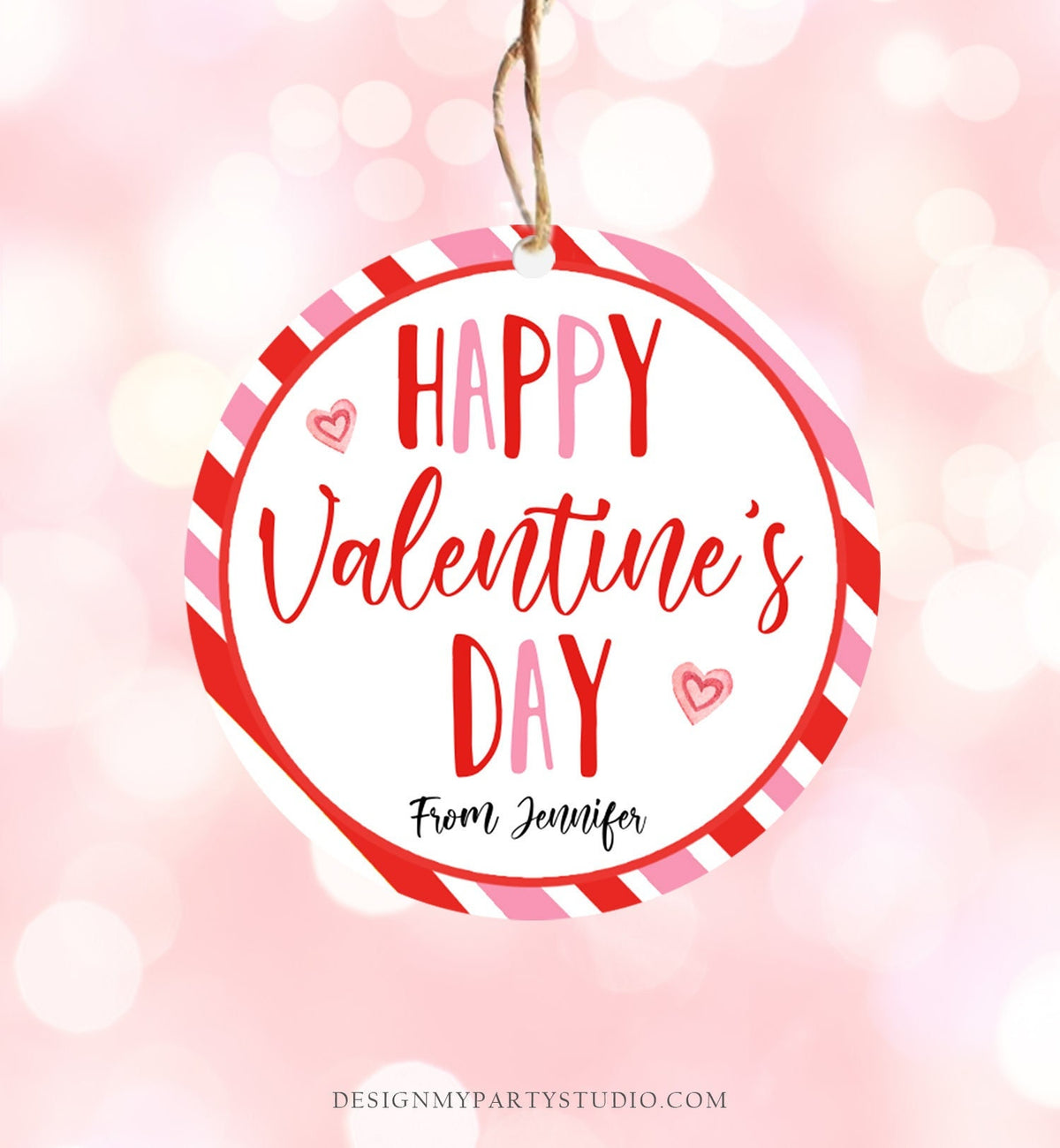 Editable Valentine&#39;s Day Cookie Tags Happy Valentine&#39;s Day Cookies Tag Sticker Pink Red Valentines Day Card Digital Template Printable 0370