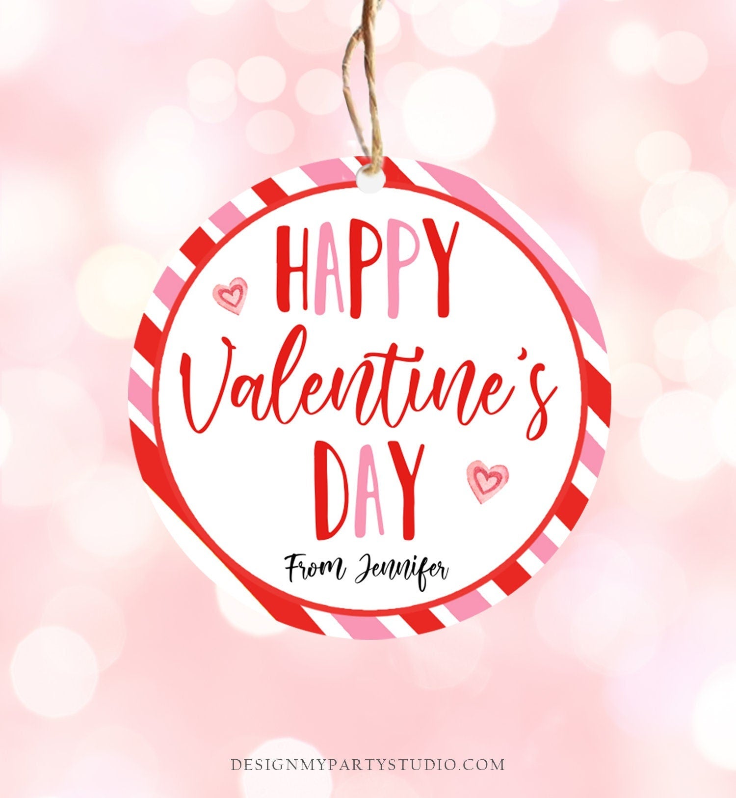 Editable Valentine's Day Cookie Tags Happy Valentine's Day Cookies Tag Sticker Pink Red Valentines Day Card Digital Template Printable 0370