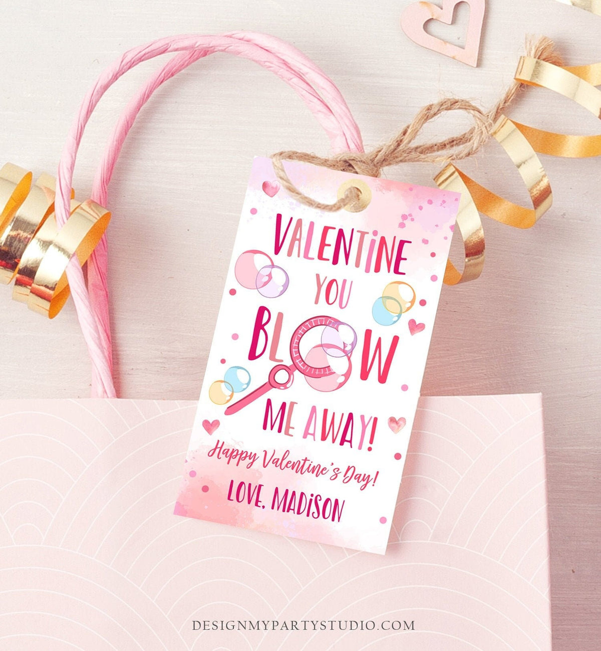 Editable Valentine You Blow Me Away Favor Tag Thank You Blowing Bubbles Soap Valentine&#39;s Day Tag School Non-Candy Printable PRINTABLE 0370
