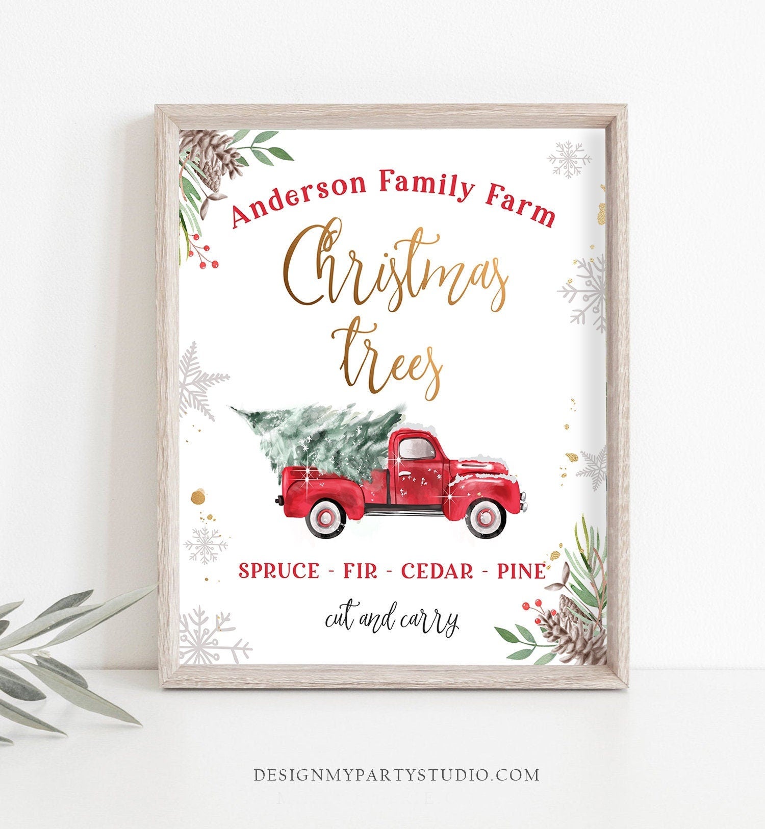 Editable Christmas Tree Farm Sign Farm Fresh Christmas Trees Home Decor Farmhouse Tree Red Truck Digital Download Template Printable 0356
