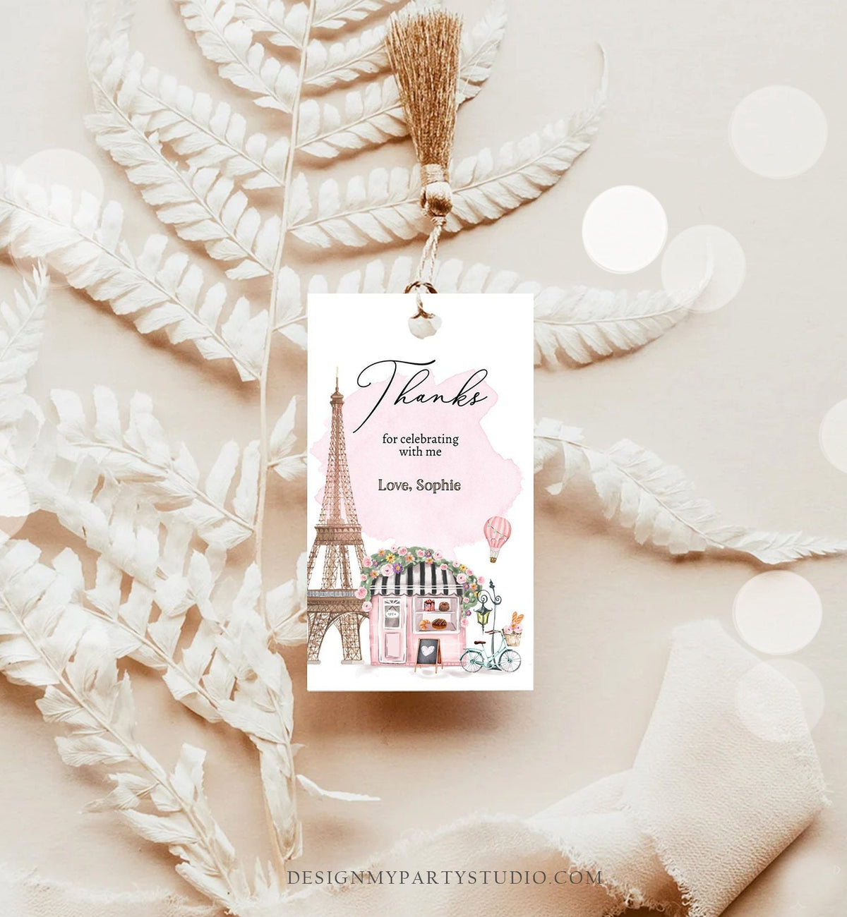 Editable Paris Birthday Favor Tag French Patisserie Parisian Cafe French Baby Shower Gift Floral Tea Party Digital Template Printable 0441