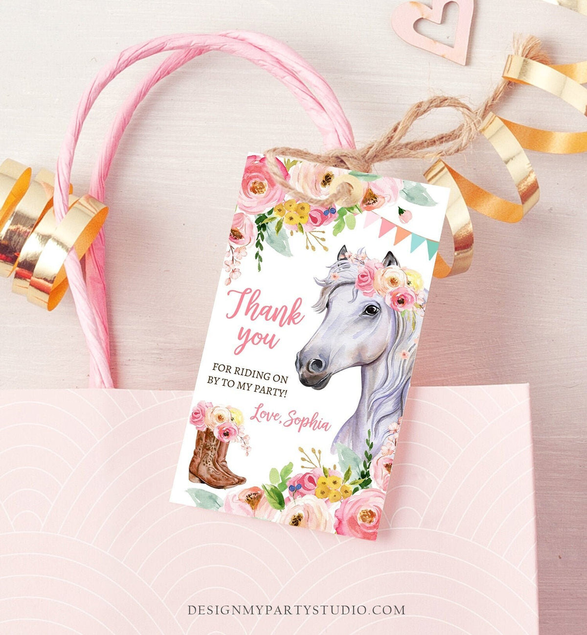 Editable Cowgirl Favor Tags Tags Horse Birthday Party Favor Thank You Tags Girl White Horse Floral Digital Download Template Printable 0408