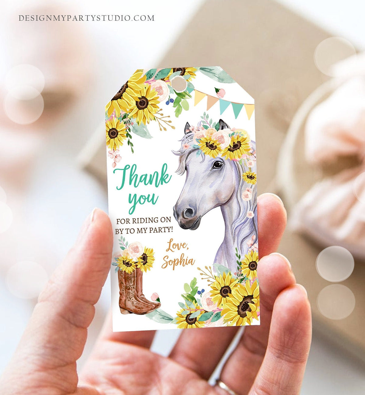 Editable Cowgirl Favor Tags Tags Horse Birthday Party Favor Thank You Girl Horse Party Sunflowers Digital Download Template Printable 0408