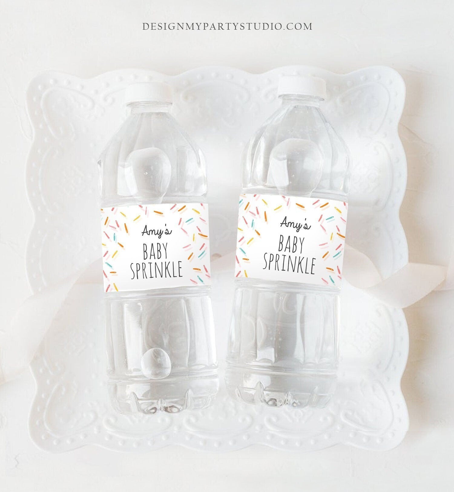 Editable Baby Sprinkle Water Bottle Labels Baby Shower Coed Gender Neutral Confetti Sprinkles Bottle Wrap Digital Template Printable 0216