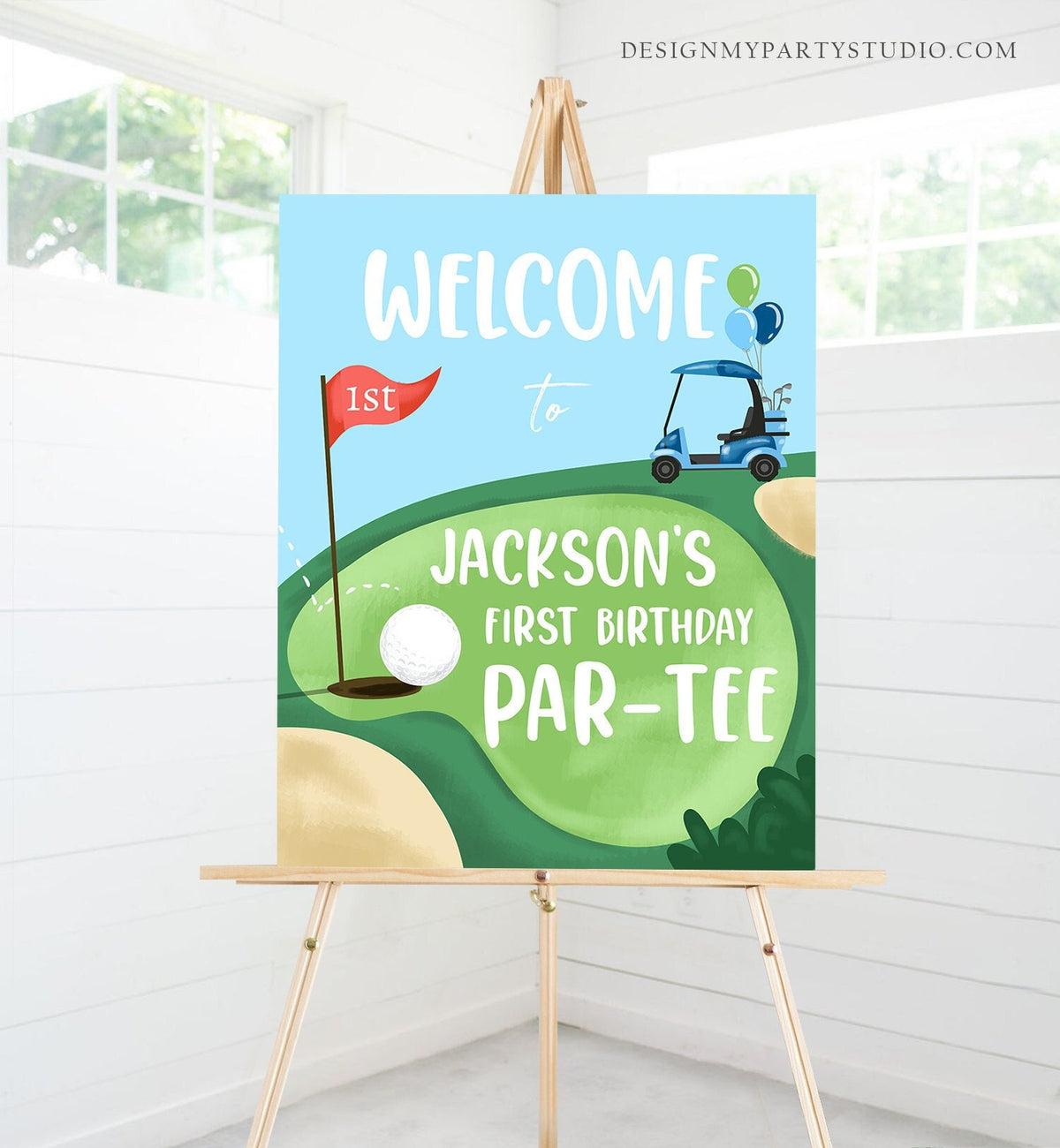 Editable Golf Birthday Welcome Sign 1st Birthday Boy Hole in One Party First Birthday Par-Tee Golfing Golf Digital Template Printable 0405