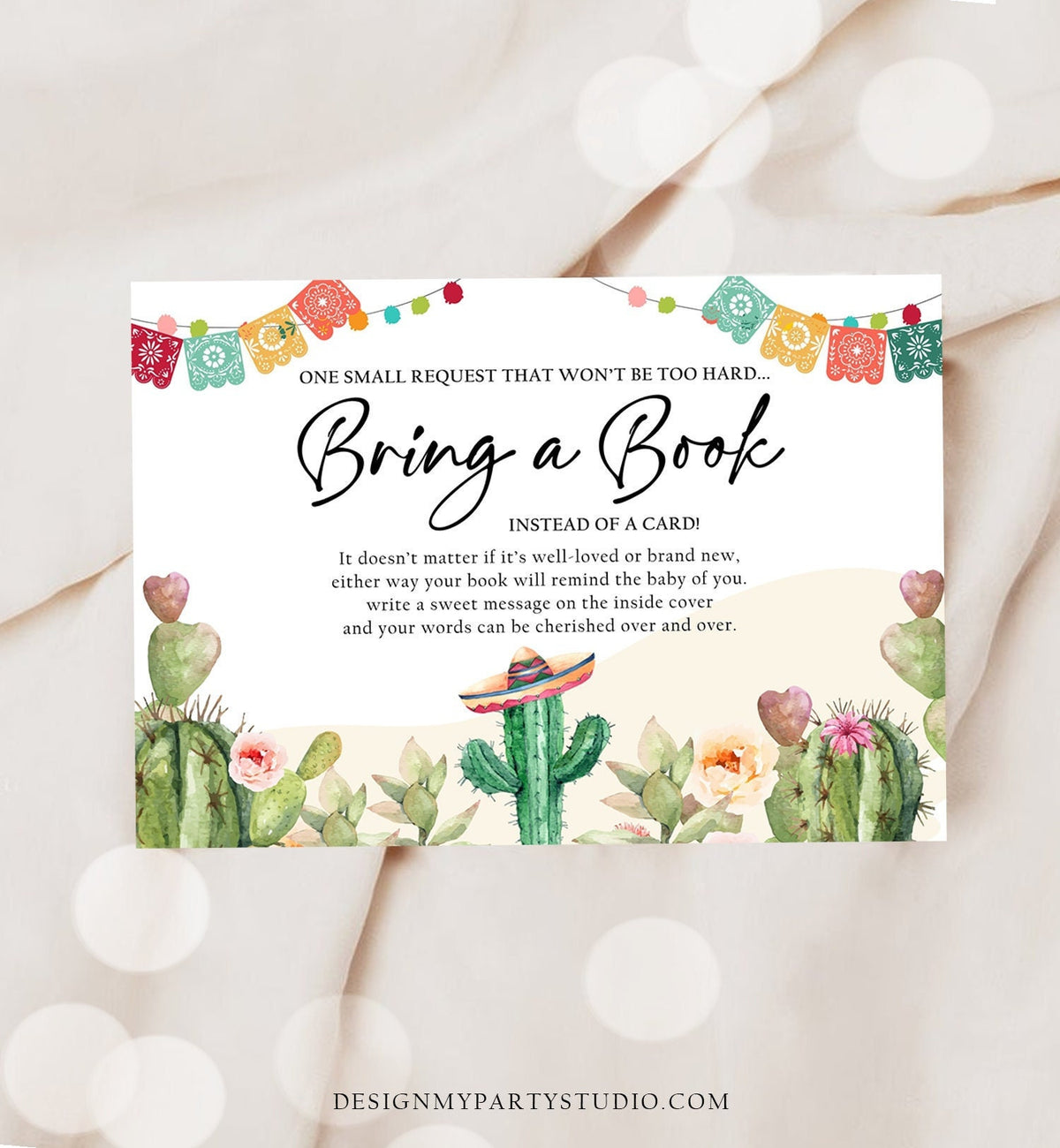 Editable Bring a Book Card Baby Shower Cactus Fiesta Taco Bout a Baby Book Insert Books for Baby Request Digital Template Printable 0404