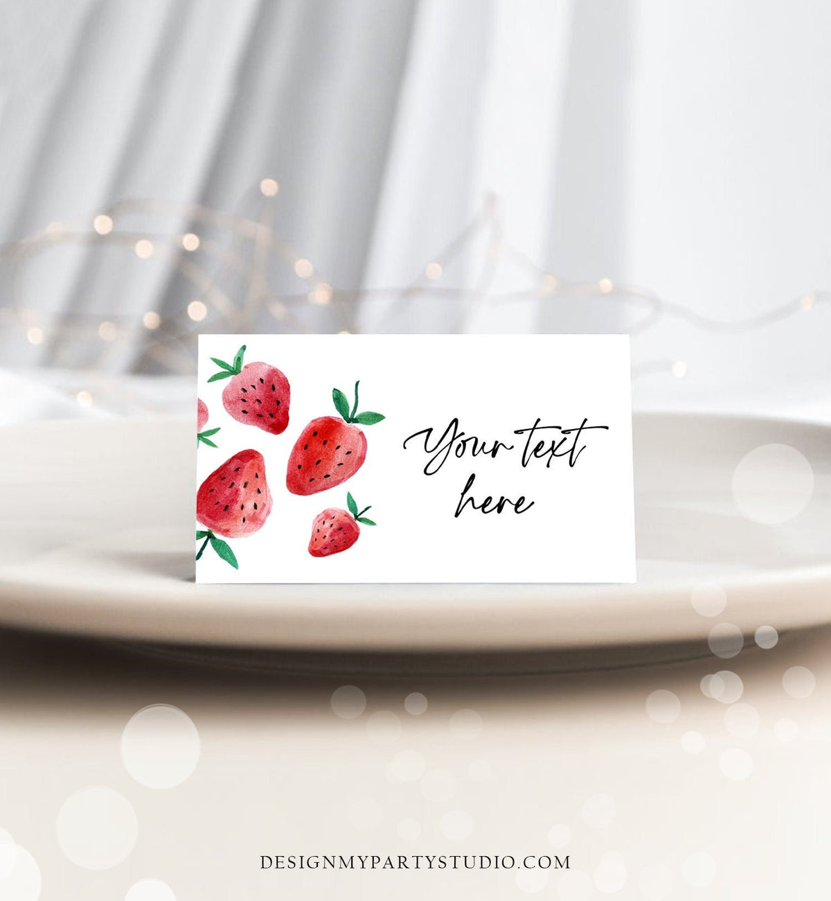 Editable Strawberry Food Label Strawberry Birthday Party Place Card Tent Farmers Market Fruit Berry Sweet Digital Template Printable 0399