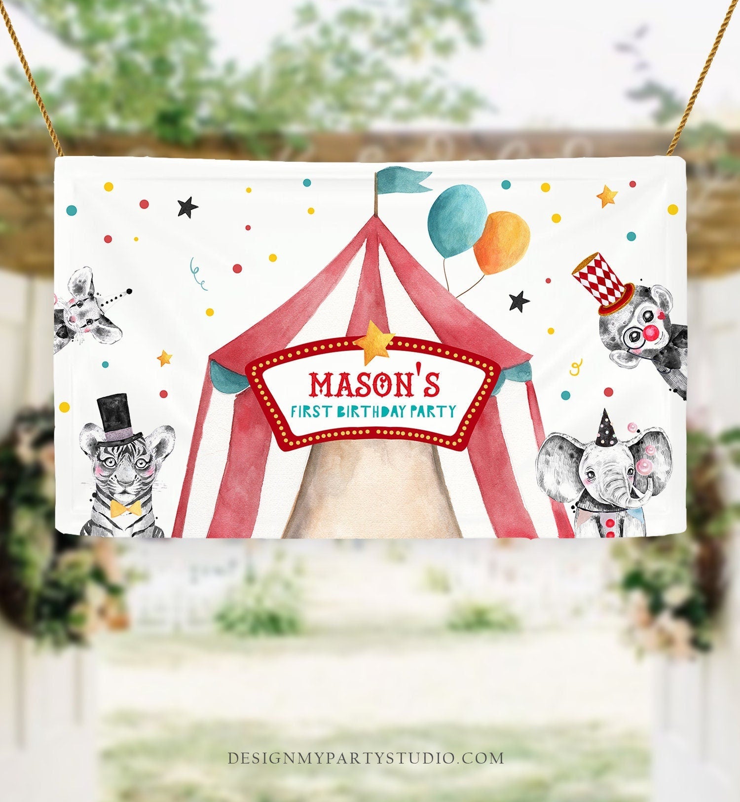 Editable Carnival Backdrop Banner Circus Birthday Boy Circus Welcome Big Top Party Decor Animals Digital Download Template Printable 0355
