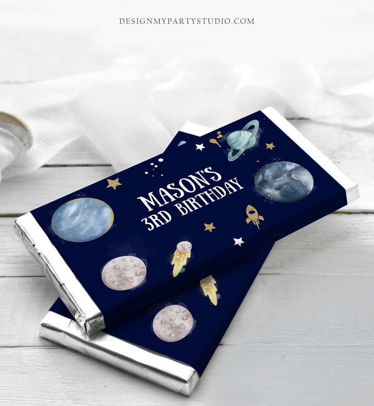 Editable Outer Space Chocolate Bar Labels Candy Bar Wrapper Planets Astronaut Rocket Boy Birthday Digital Download Template Printable 0357