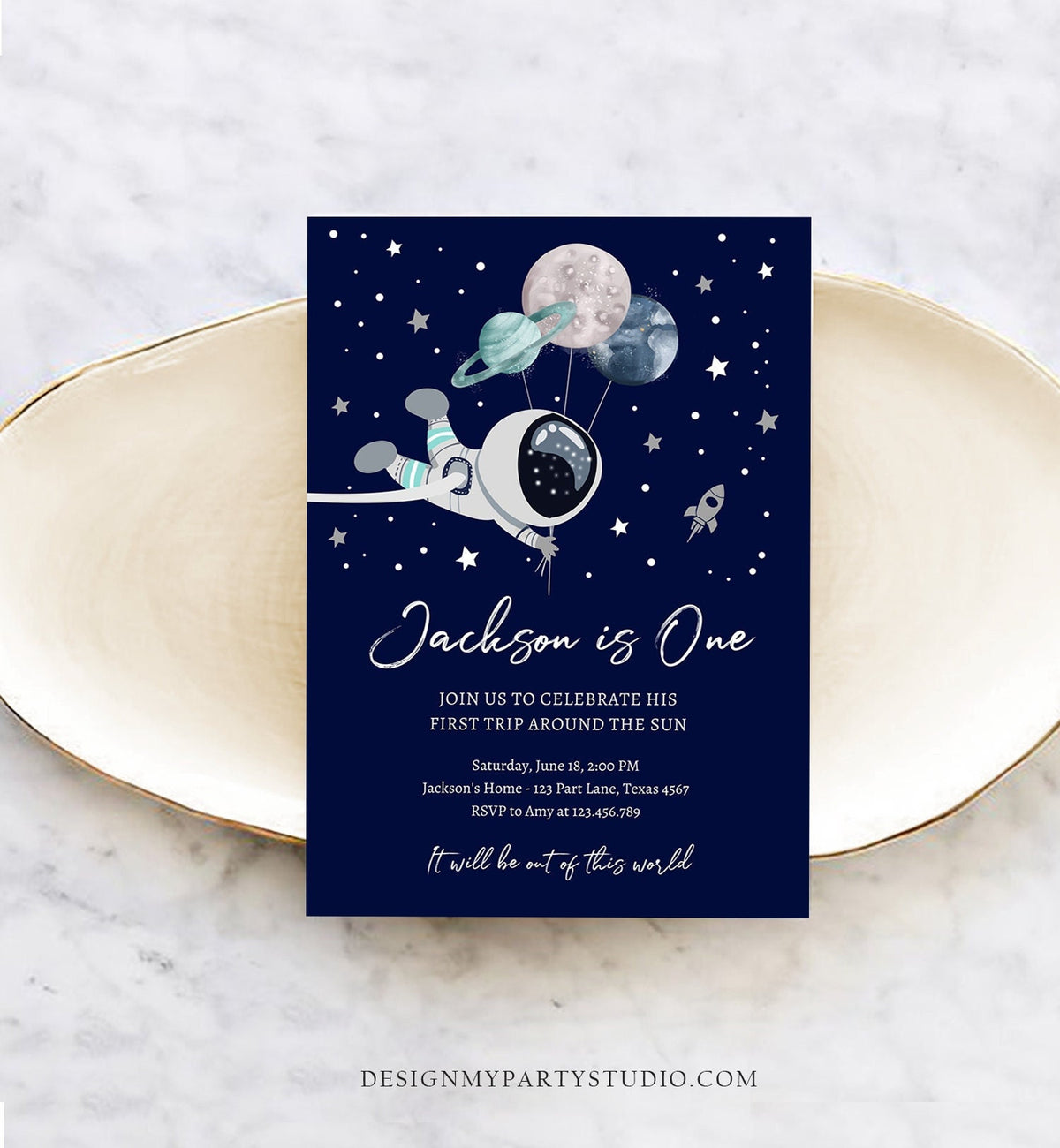 Editable Outer Space Birthday Invitation Out of this World Astronaut Trip Around the Sun Digital Download Evite Template Printable 0366