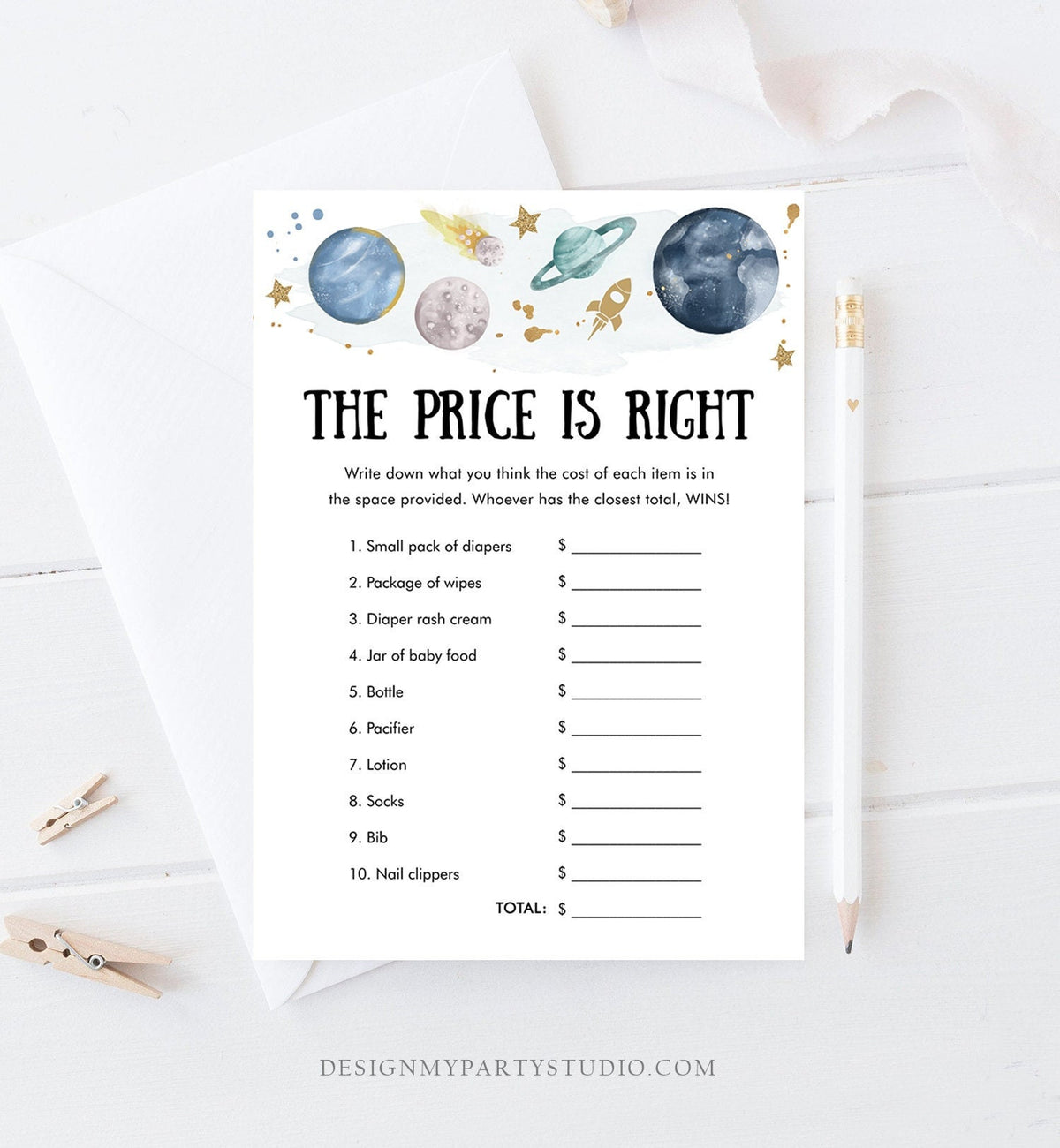 Editable The Price is Right Baby Shower Game Outer Space Planets Houston We Have a Boy Rocket Activity Digital Template Printable 0357