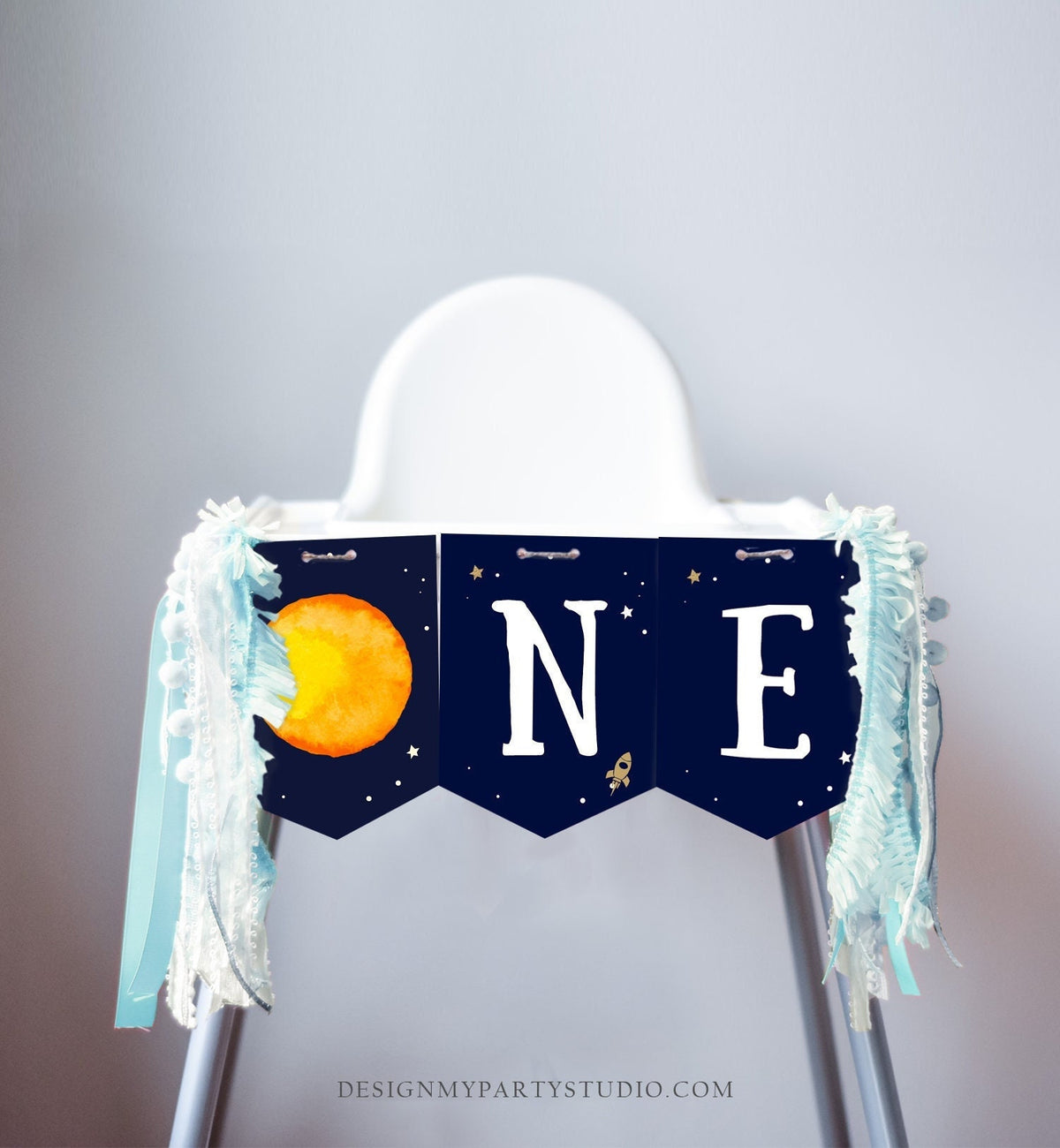 ONE Space Planets High Chair Banner First Trip Around the Sun Astronaut Rocket Boy 1st First Birthday Party Digital Download Printable 0357