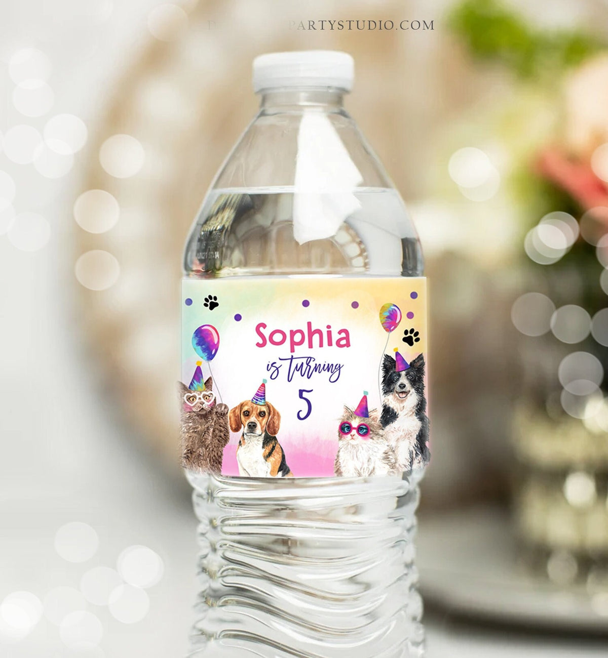 Editable Cats and Dogs Water Bottle Labels Dog Birthday Puppy Party Kitten Pet Cat Decor Bottle Wrap Digital Template Printable 0460