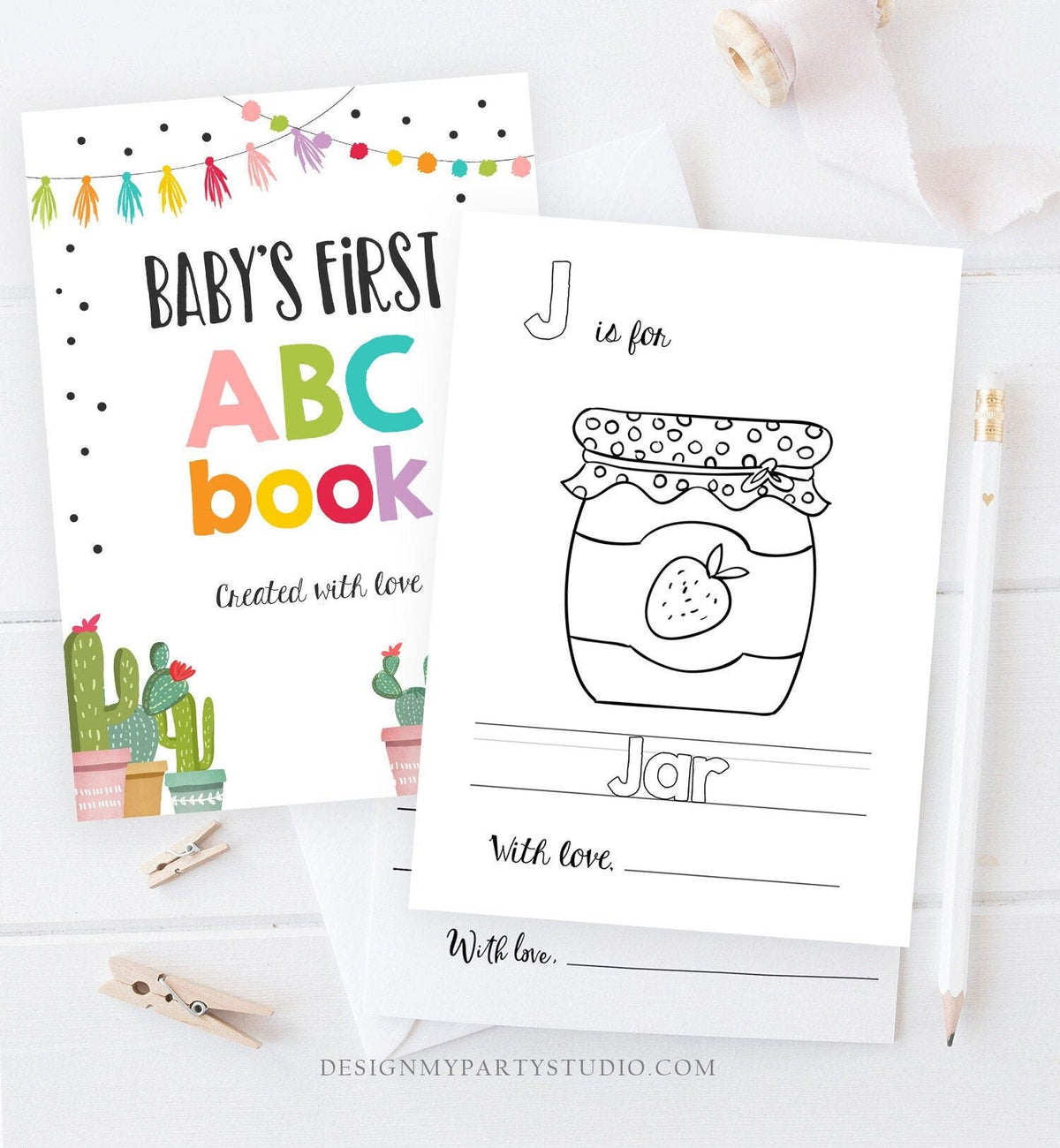 ABC Coloring Book Baby Shower Game Activity Baby Book Coloring Pages Alphabet Flash Cards First ABC Fiesta Digital Download Printable 0254