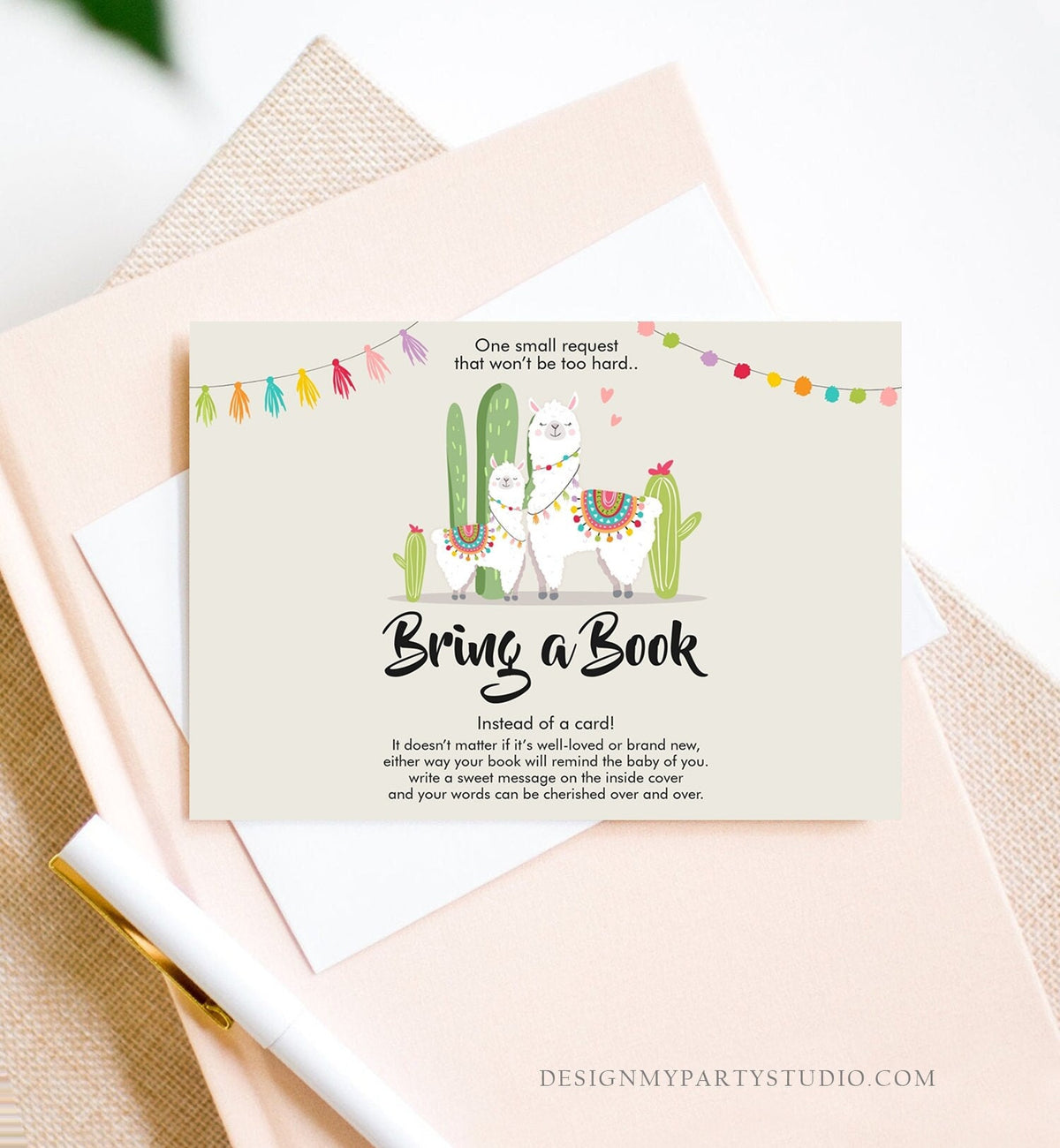 Editable Llama Bring a Book Card Llama Baby shower Book insert Books for baby Book Request Fiesta Cactus Digital Template Printable 0079