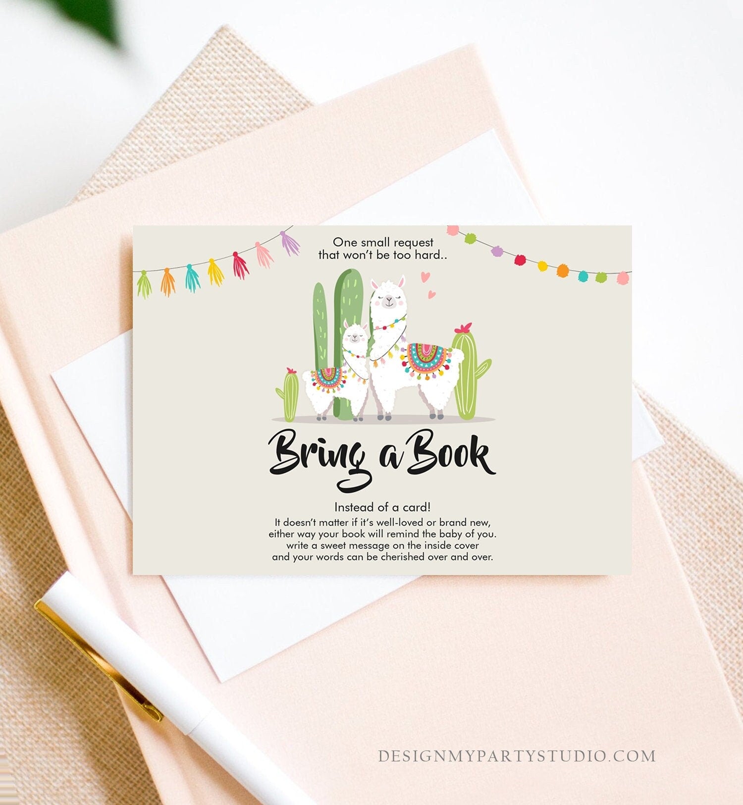 Editable Llama Bring a Book Card Llama Baby shower Book insert Books for baby Book Request Fiesta Cactus Digital Template Printable 0079