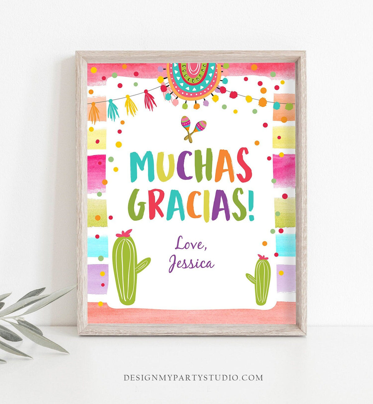 Editable Muchas Gracias Fiesta Thank You Sign Birthday Shower Girl Boy Cactus Mexican Label Floral Digital Download Template Printable 0134